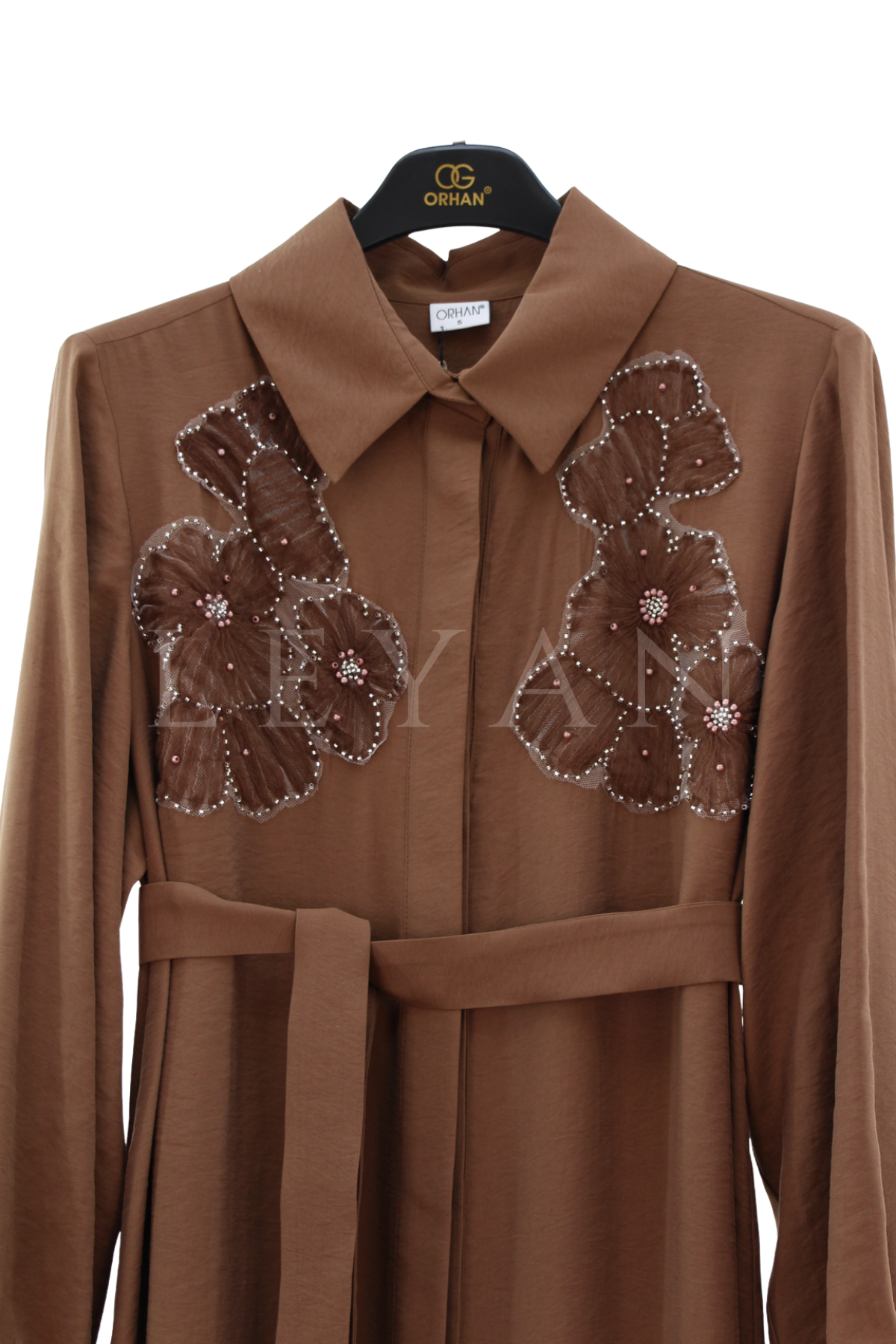 Orhan Store İşlemeli Elbise- LYN03810 Kahve