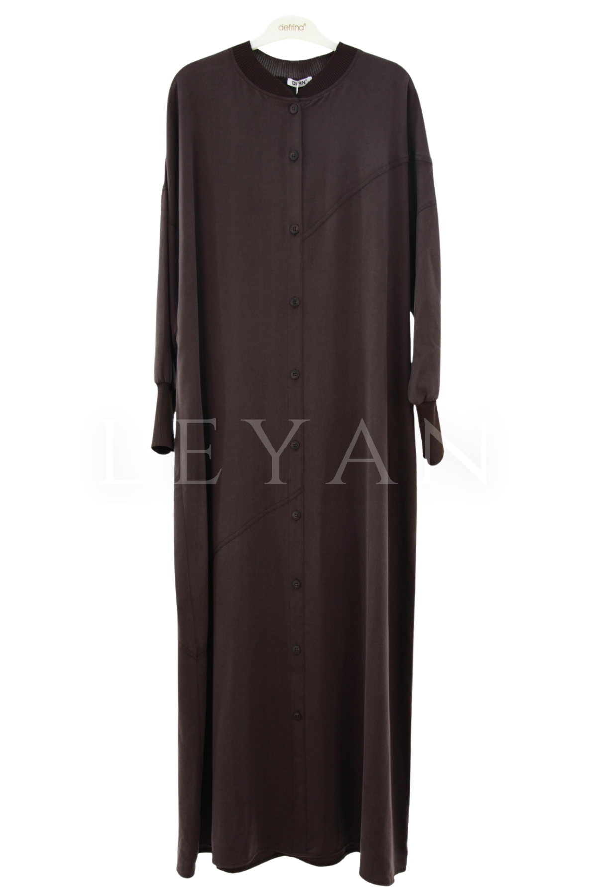 Defrina Boydan Düğmeli Tensel Elbise-LYN04650 Kahve