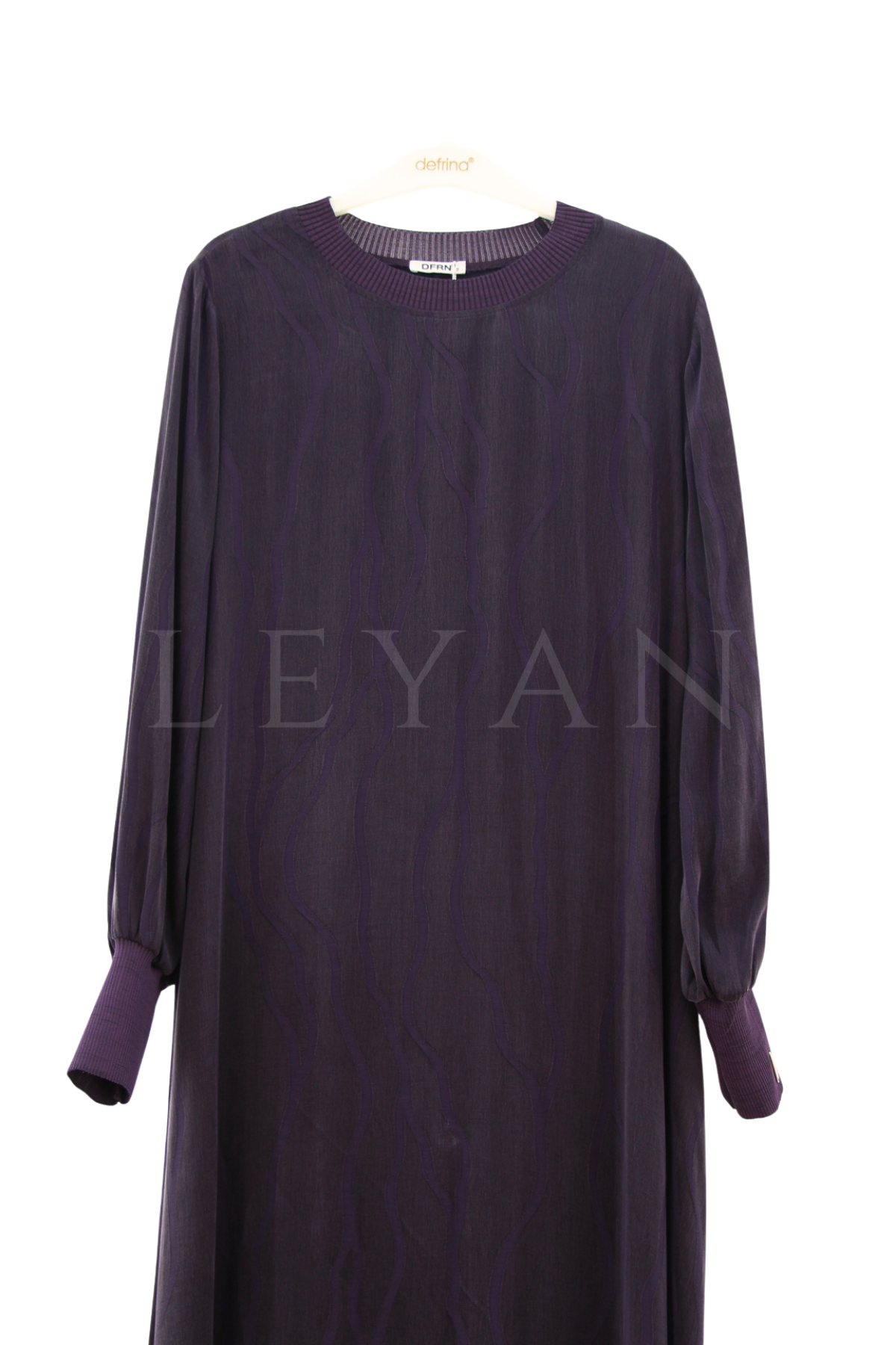 Defrina Dalgalı Jakarlı Qupra Elbise- LYN04652 Mürdüm