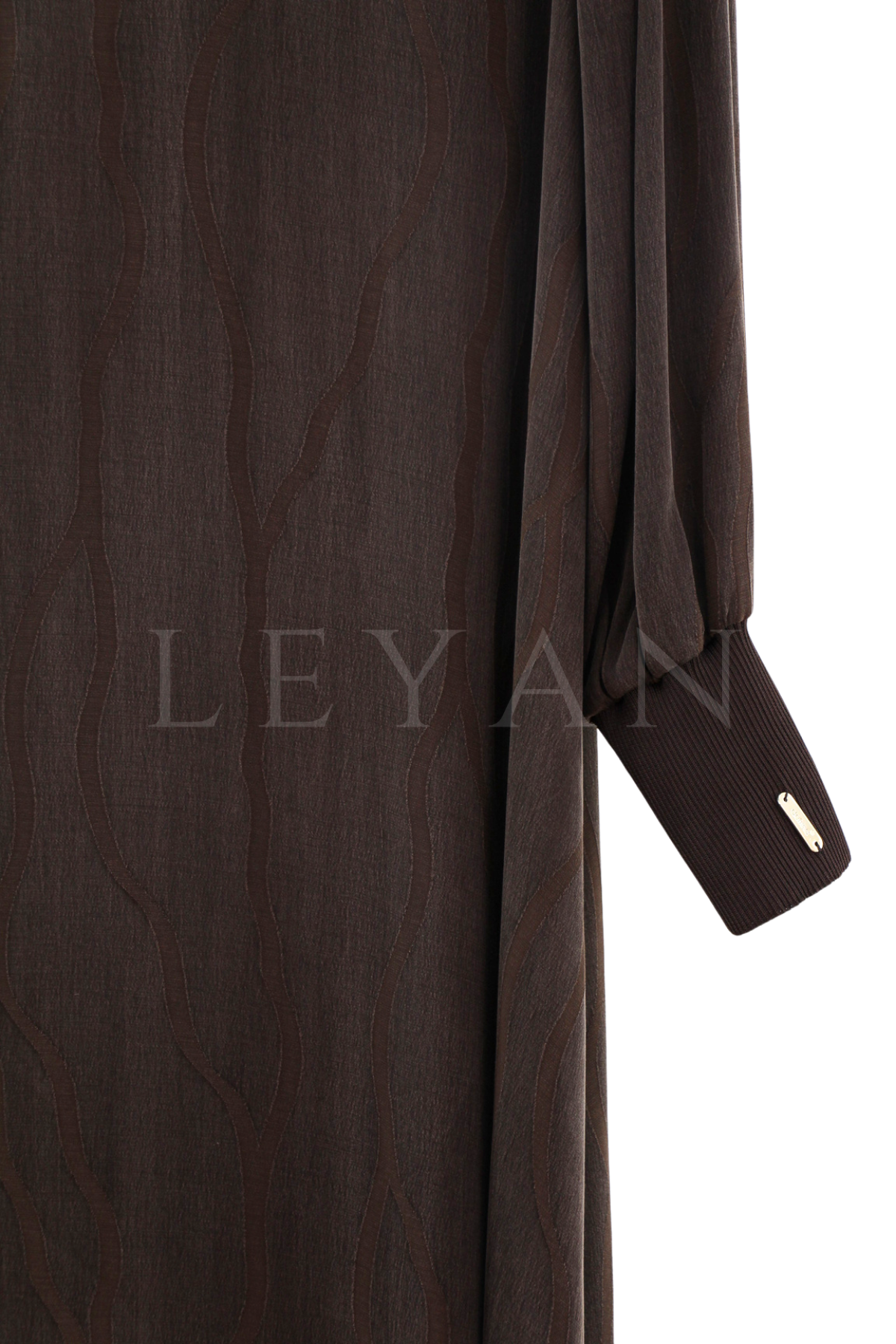 Defrina Dalgalı Jakarlı Qupra Elbise- LYN04652 Kahve