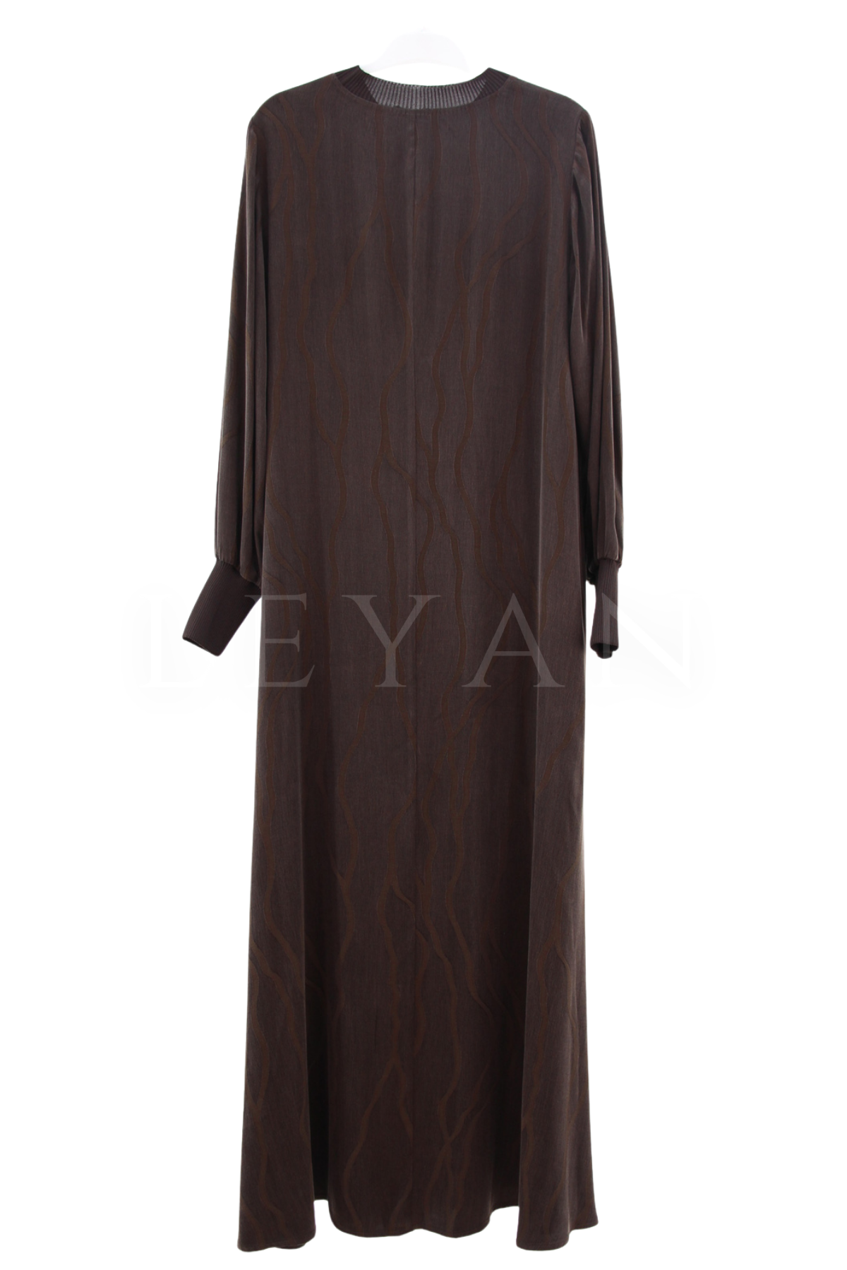Defrina Dalgalı Jakarlı Qupra Elbise- LYN04652 Kahve