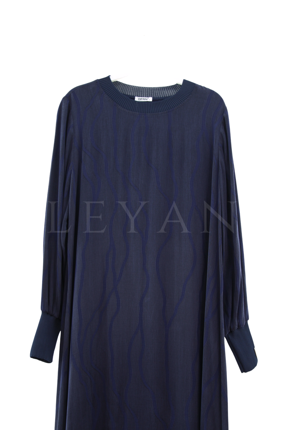 Defrina Dalgalı Jakarlı Qupra Elbise- LYN04652 Lacivert