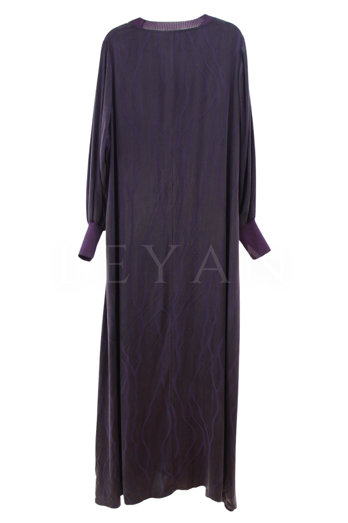 Defrina Dalgalı Jakarlı Qupra Elbise- LYN04652 Mürdüm