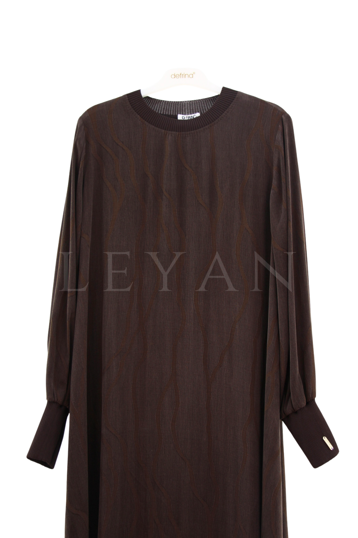 Defrina Dalgalı Jakarlı Qupra Elbise- LYN04652 Kahve