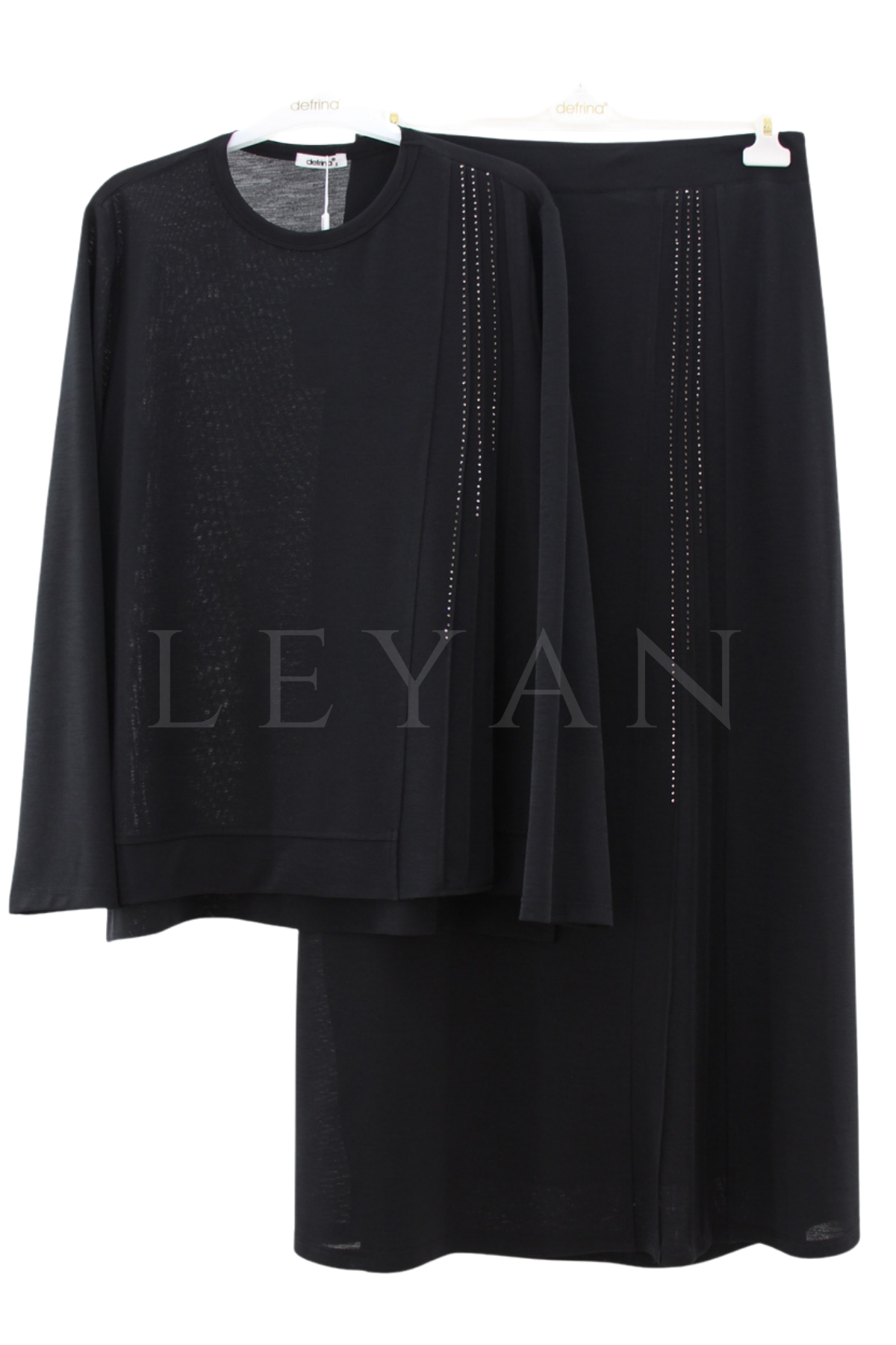 Defrina Taşlı Etekli Takım- LYN04653 Siyah
