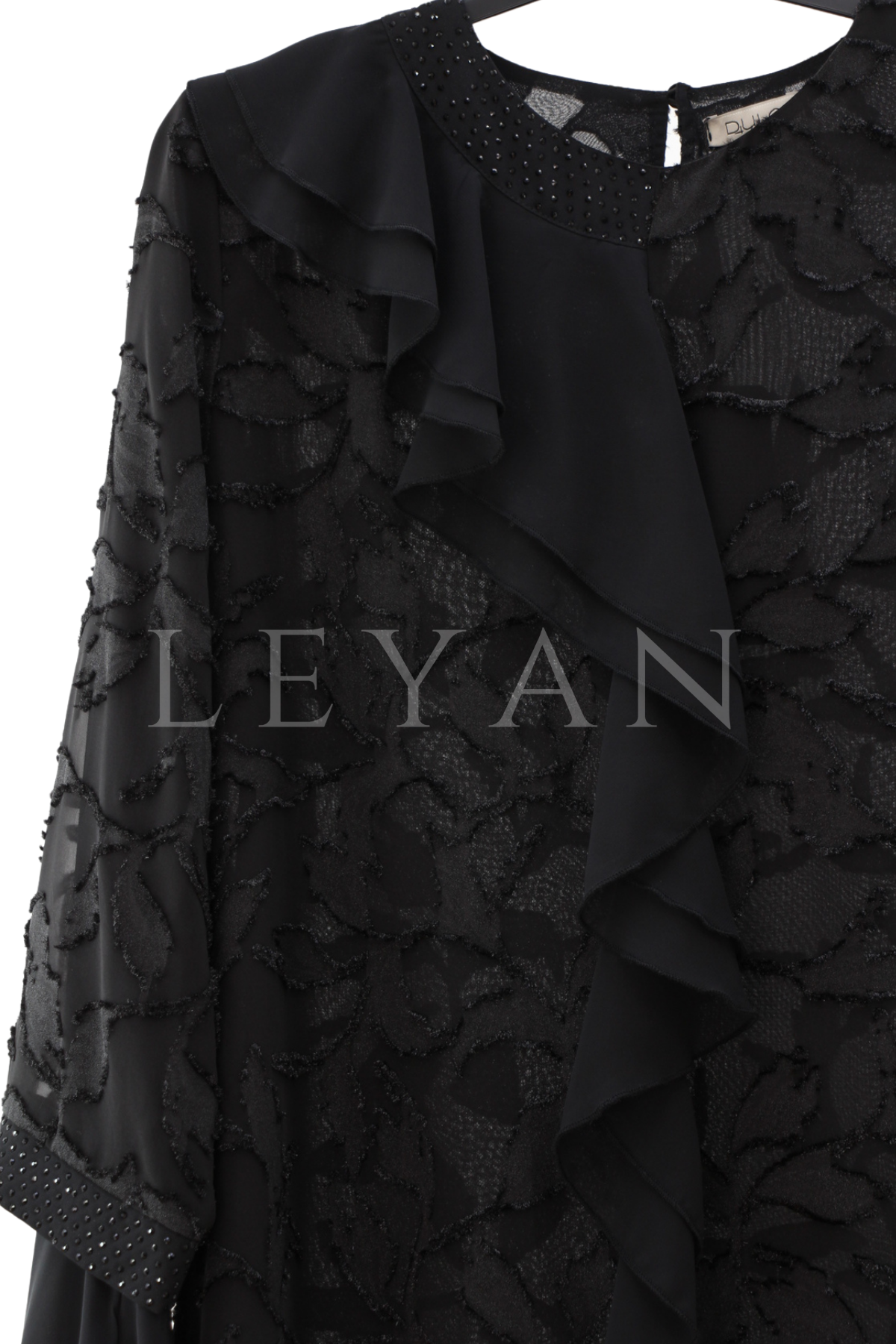 Dule Volanlı Şifon Tunik-LYN04658 Siyah