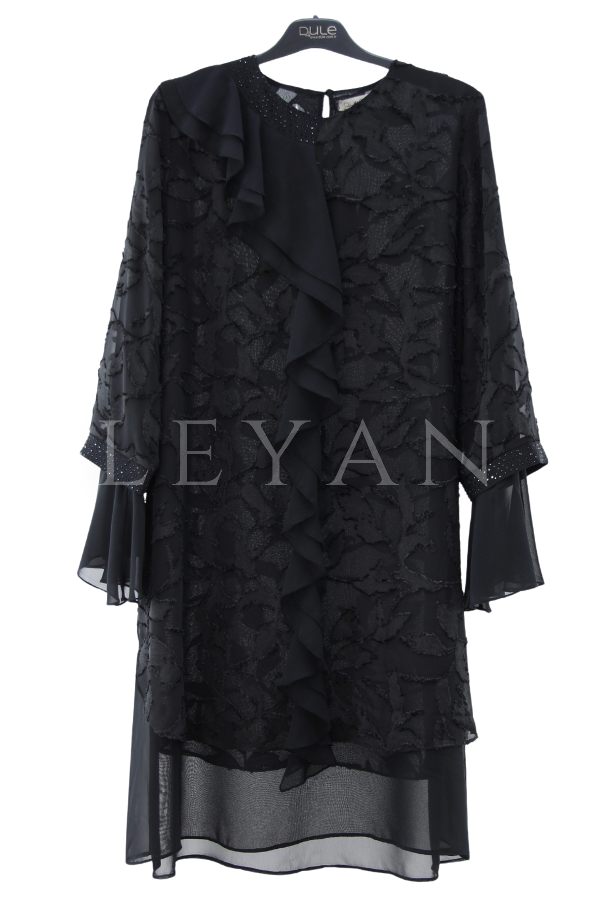 Dule Volanlı Şifon Tunik-LYN04658 Siyah