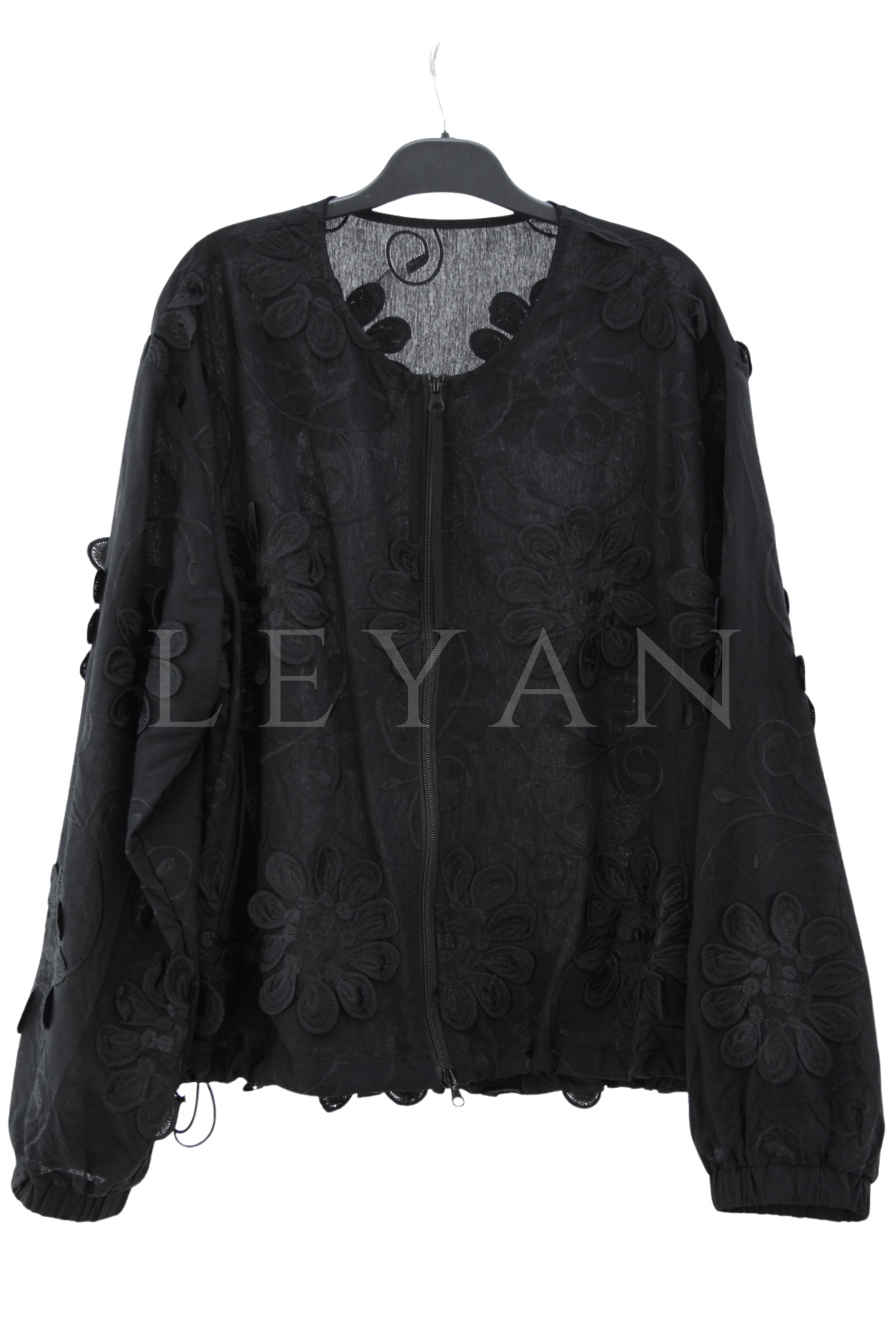 Levidor Çiçek Figürlü Ceket-LYN04661 Siyah