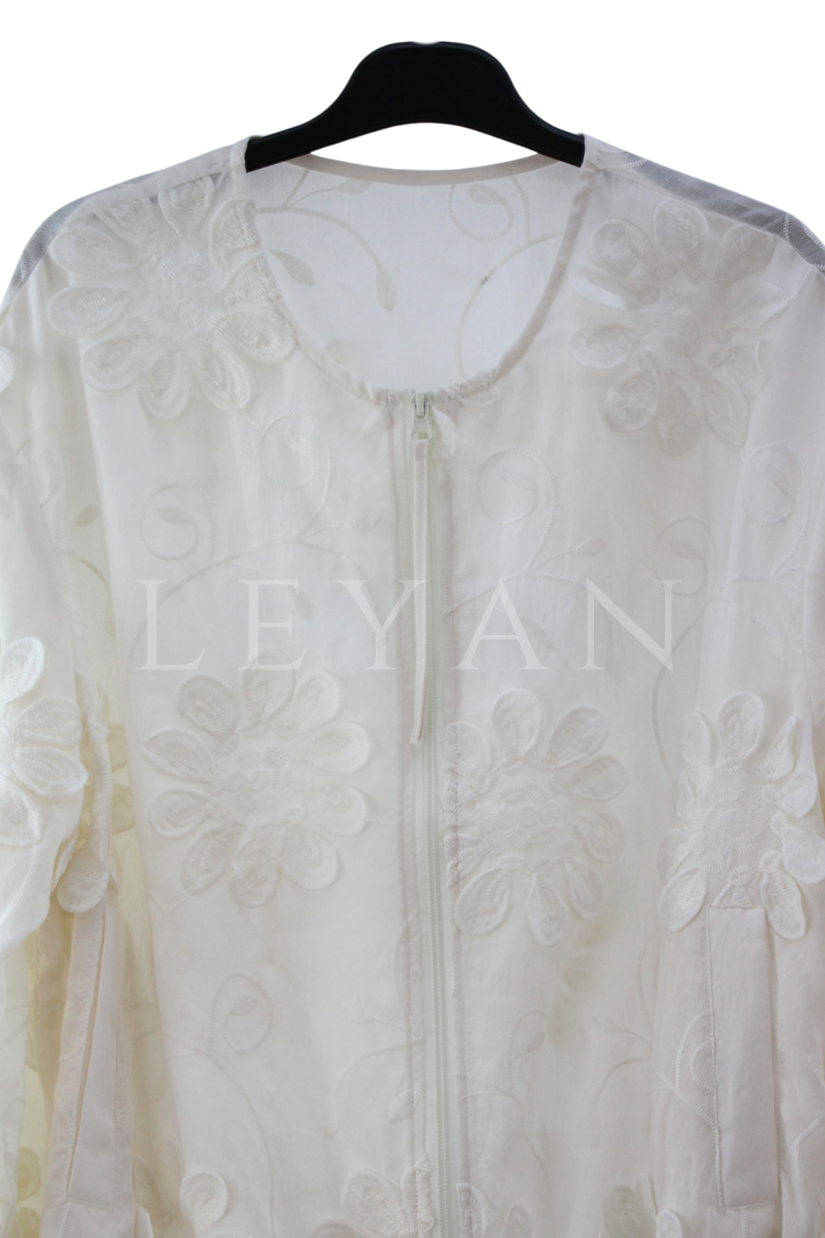 Levidor Çiçek Figürlü Ceket-LYN04661 Beyaz