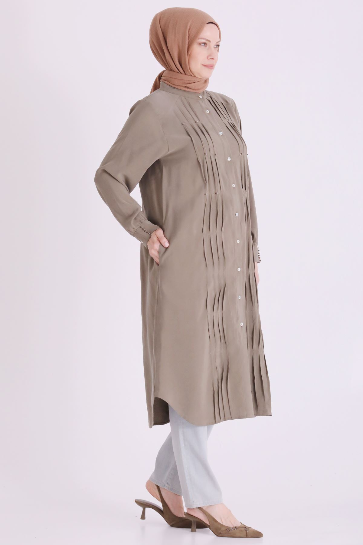 Behrem Boncuk İşlemeli Tunik-LYN04664 Haki