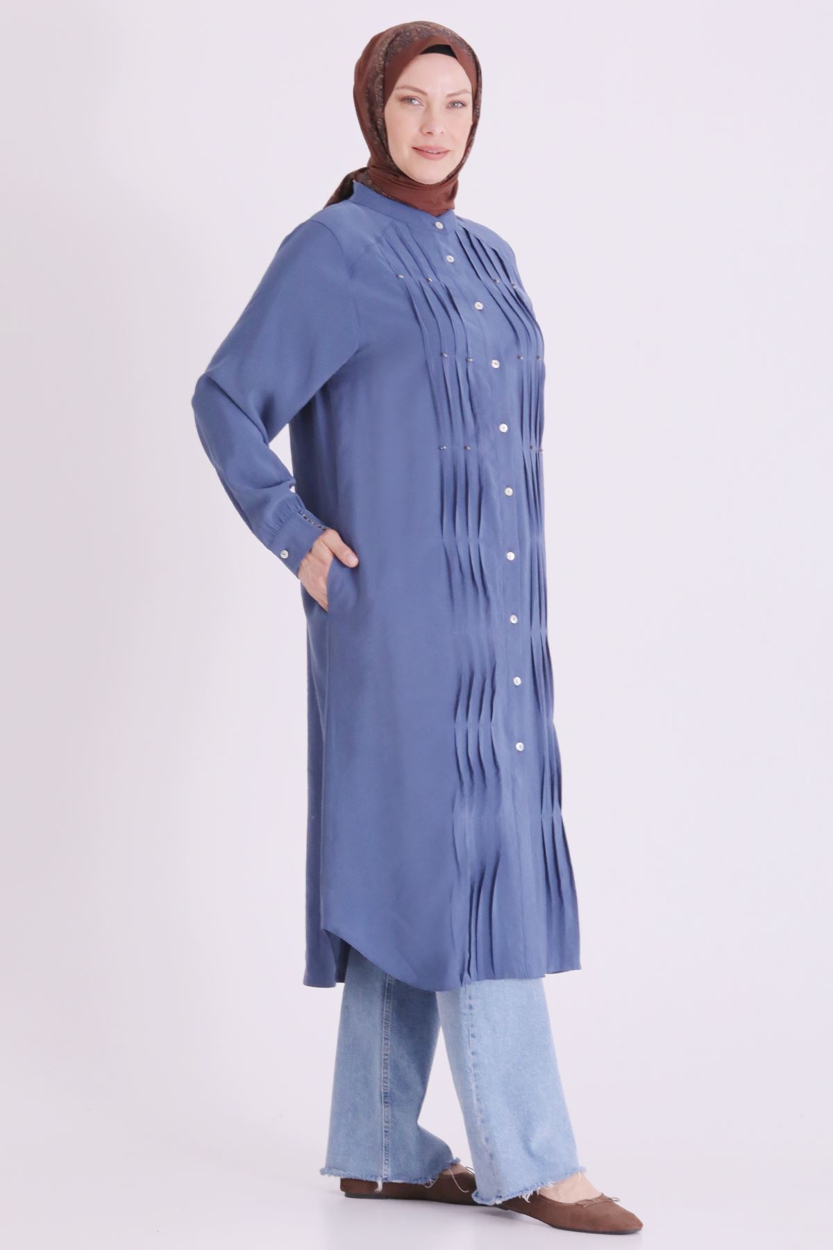 Behrem Boncuk İşlemeli Tunik-LYN04664 İndigo