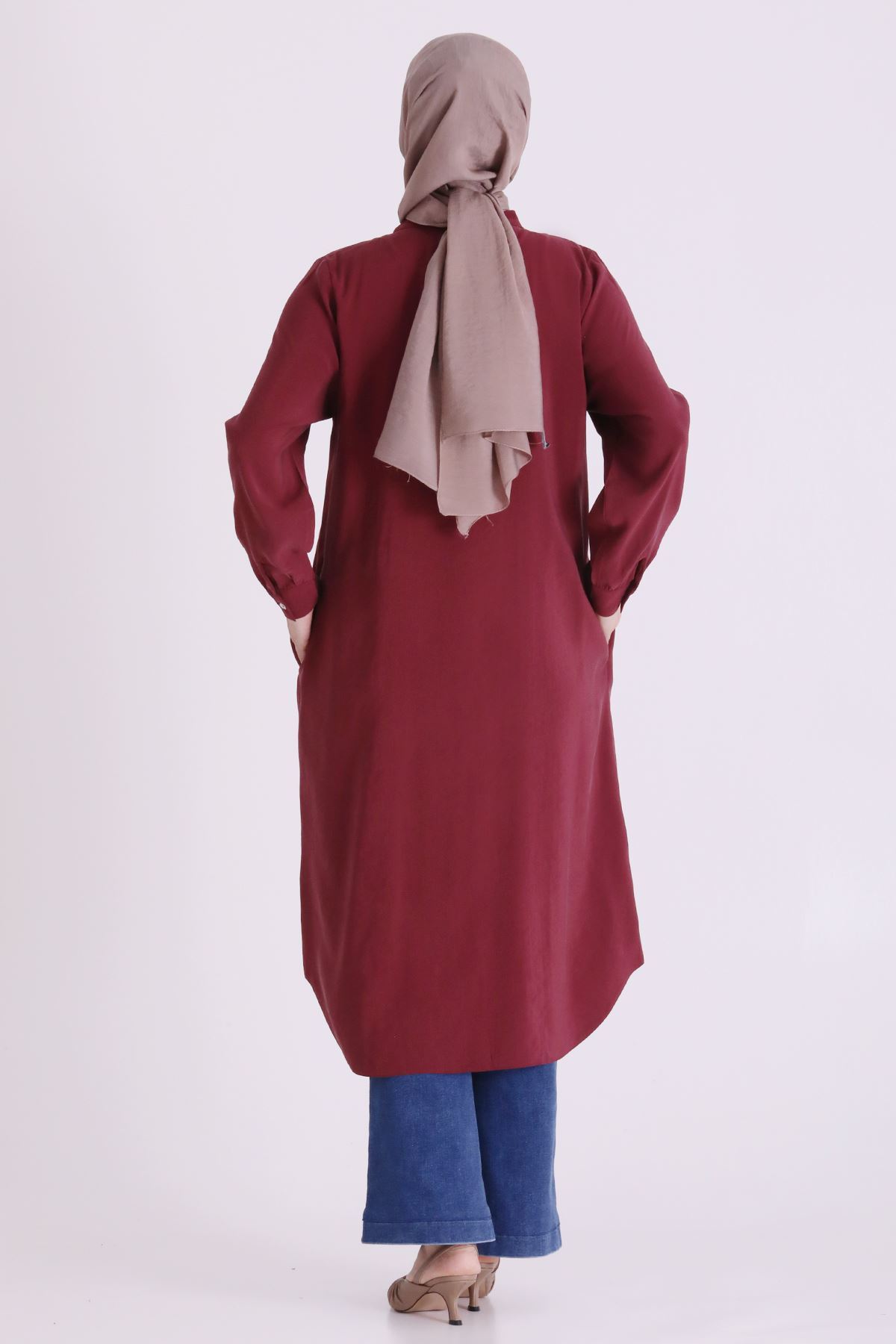 Behrem Boncuk İşlemeli Tunik-LYN04664 Bordo