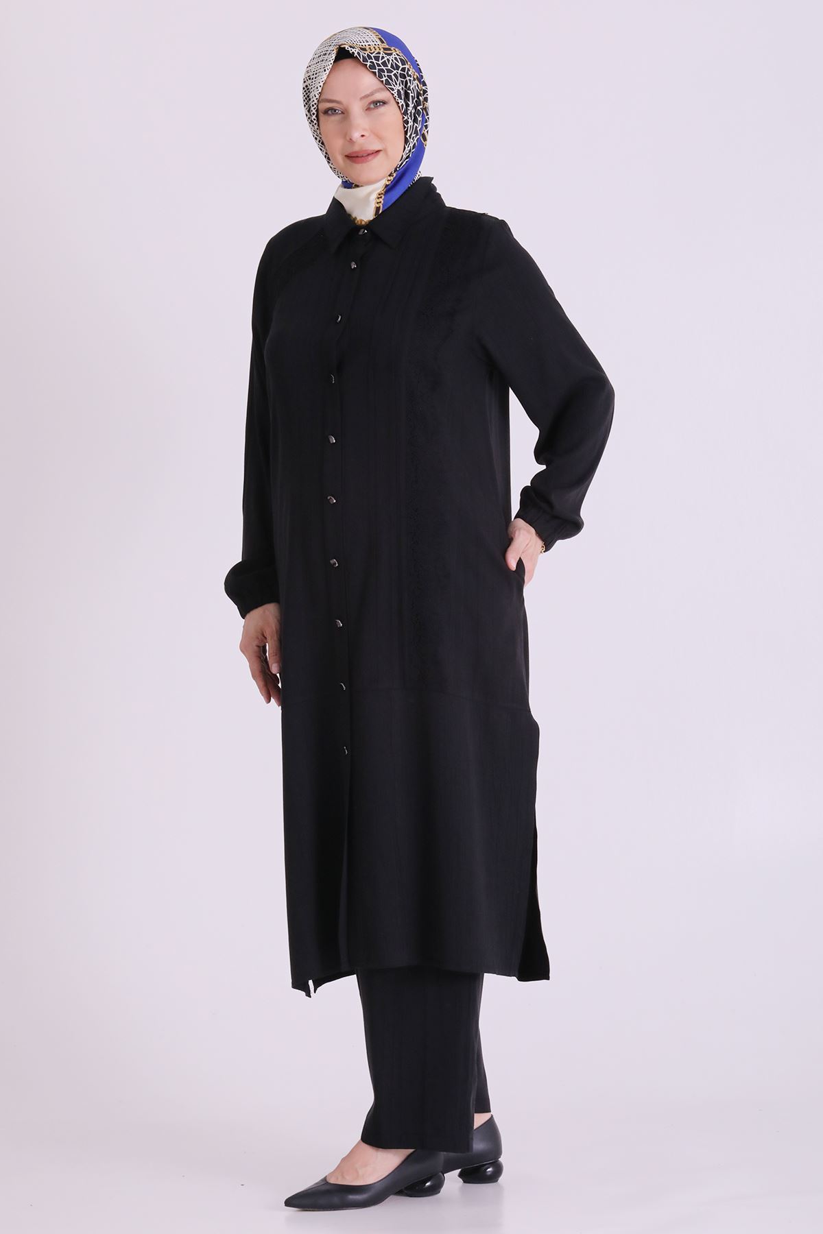 Behrem Güpür Detaylı Takım-LYN04663 Siyah