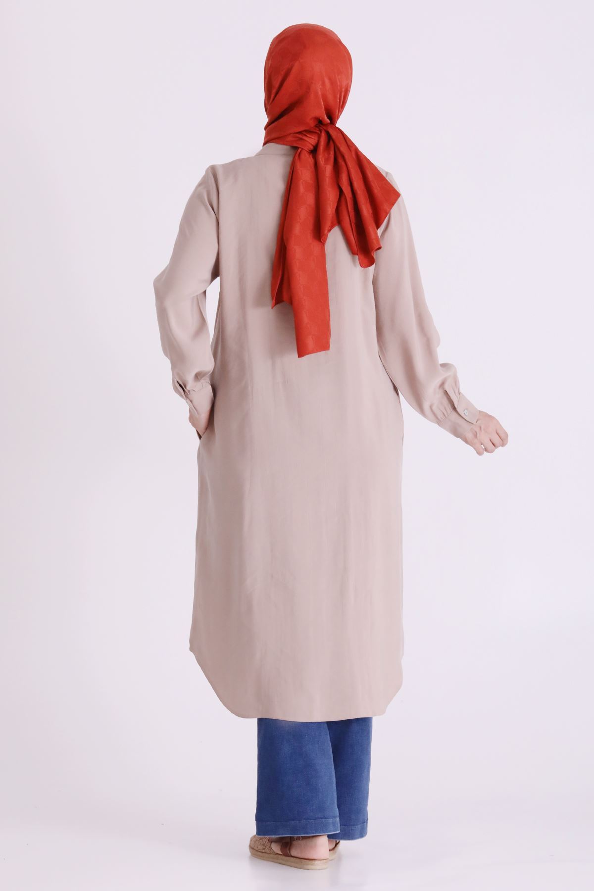 Behrem Boncuk İşlemeli Tunik-LYN04664 Bej