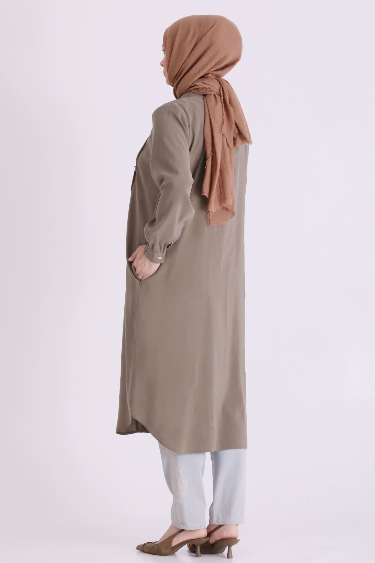 Behrem Boncuk İşlemeli Tunik-LYN04664 Haki