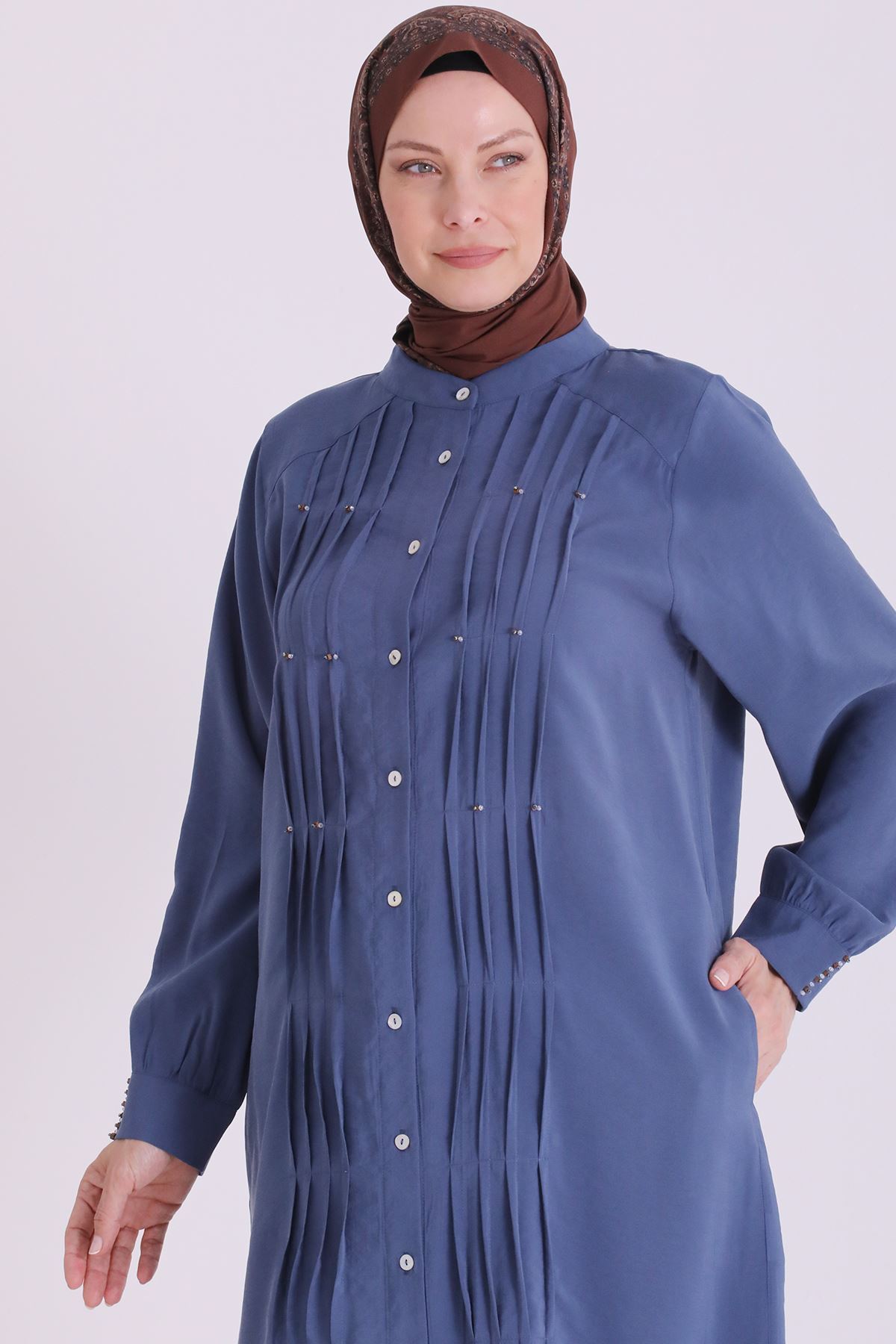 Behrem Boncuk İşlemeli Tunik-LYN04664 İndigo