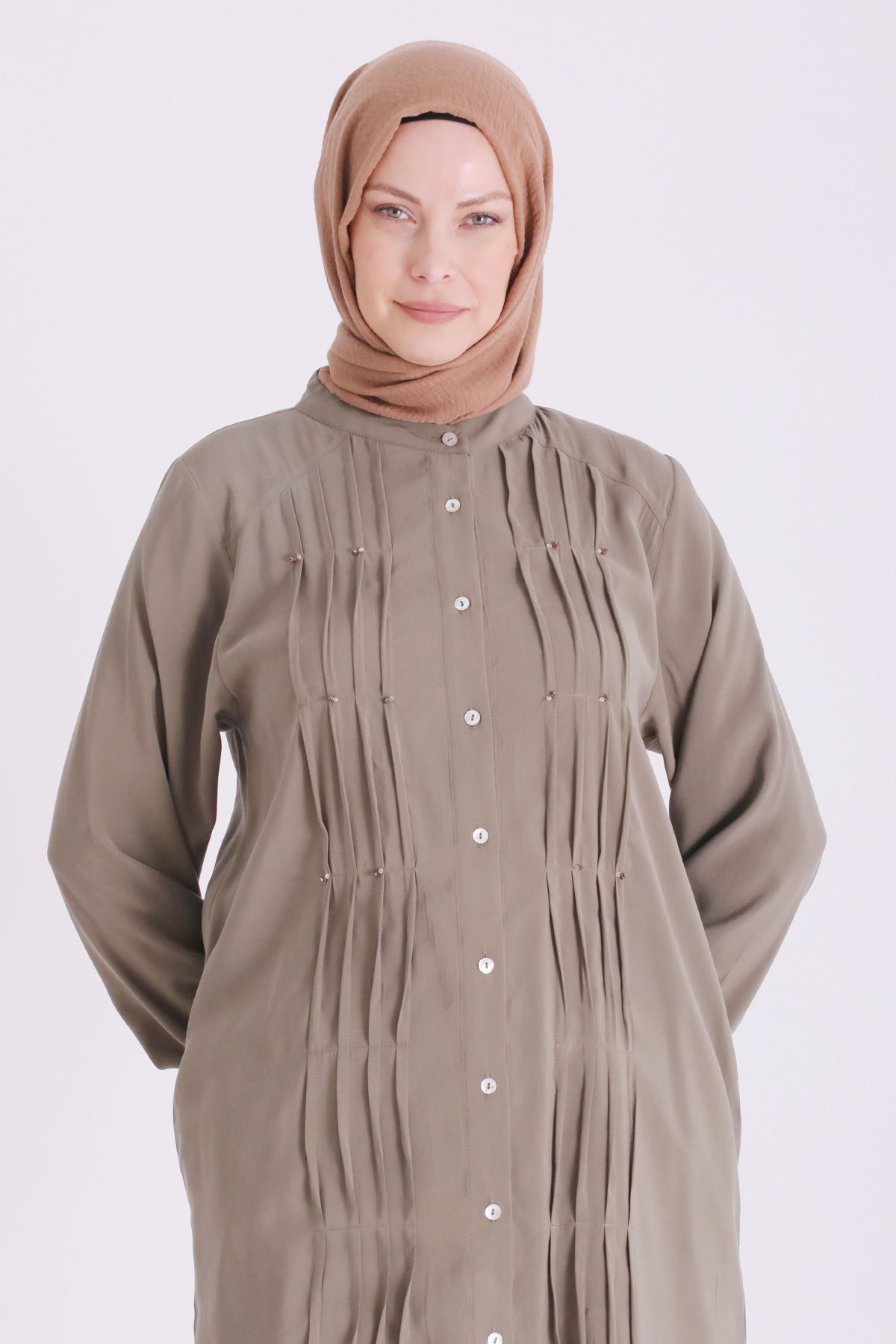 Behrem Boncuk İşlemeli Tunik-LYN04664 Haki