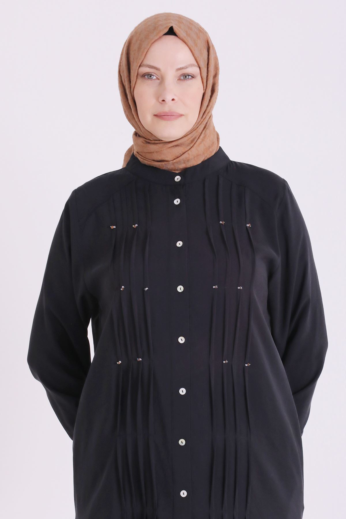 Behrem Boncuk İşlemeli Tunik-LYN04664 Siyah