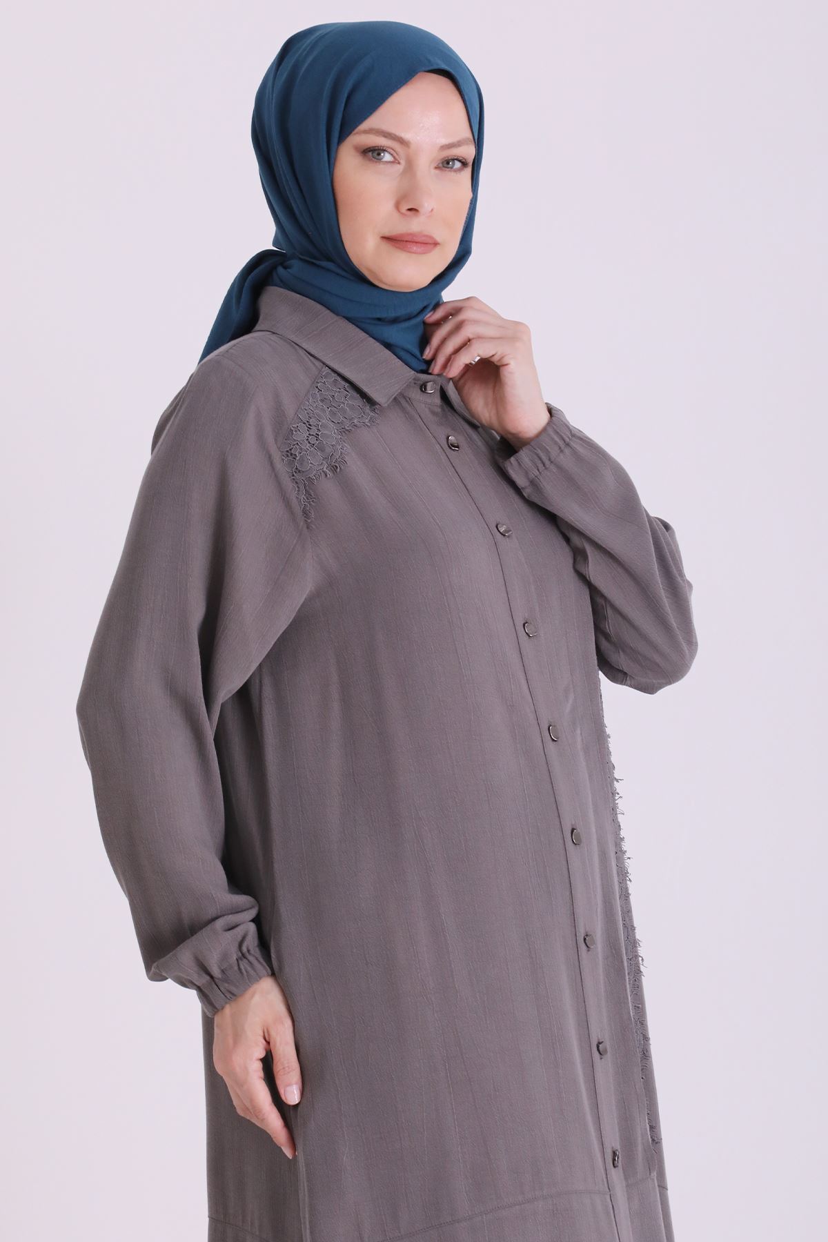 Behrem Güpür Detaylı Takım-LYN04663 Duman Gri