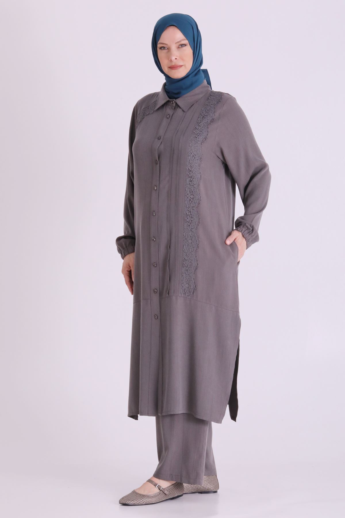 Behrem Güpür Detaylı Takım-LYN04663 Duman Gri