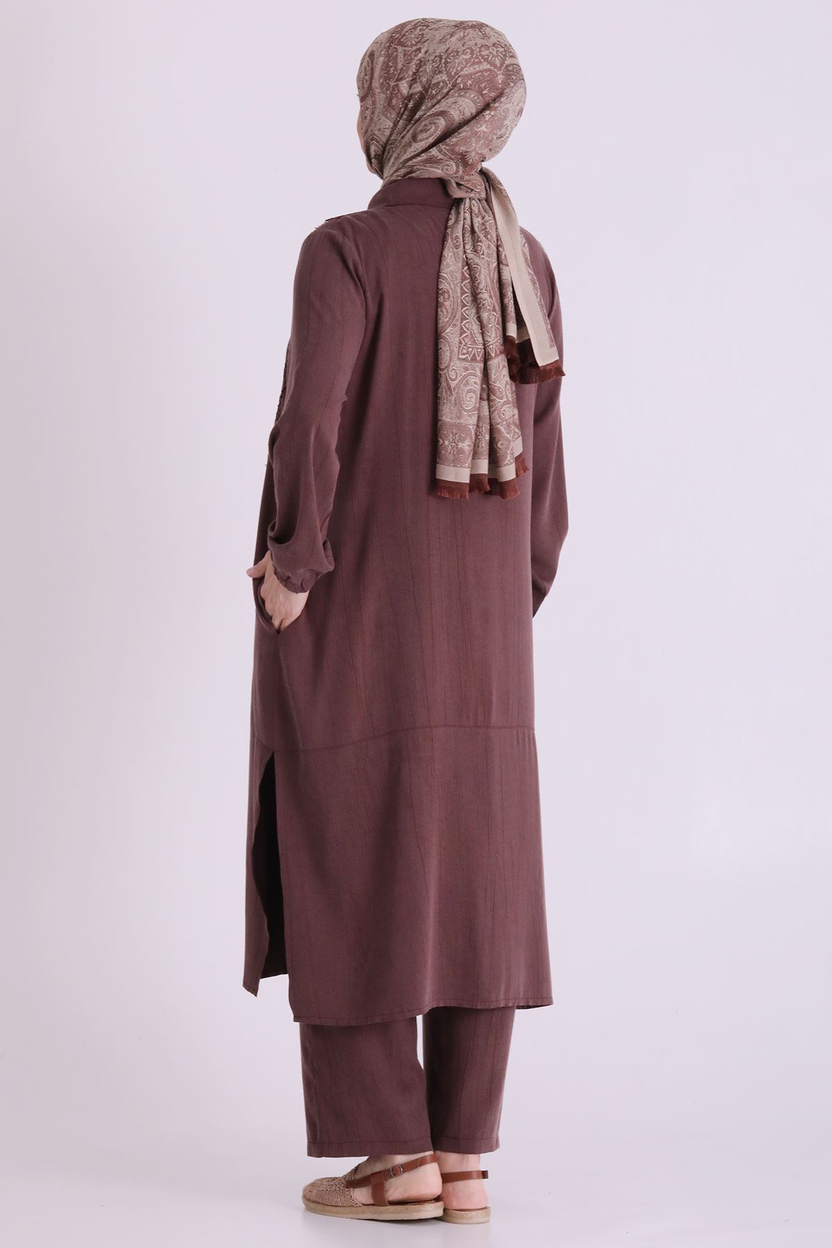 Behrem Güpür Detaylı Takım-LYN04663 Kahve