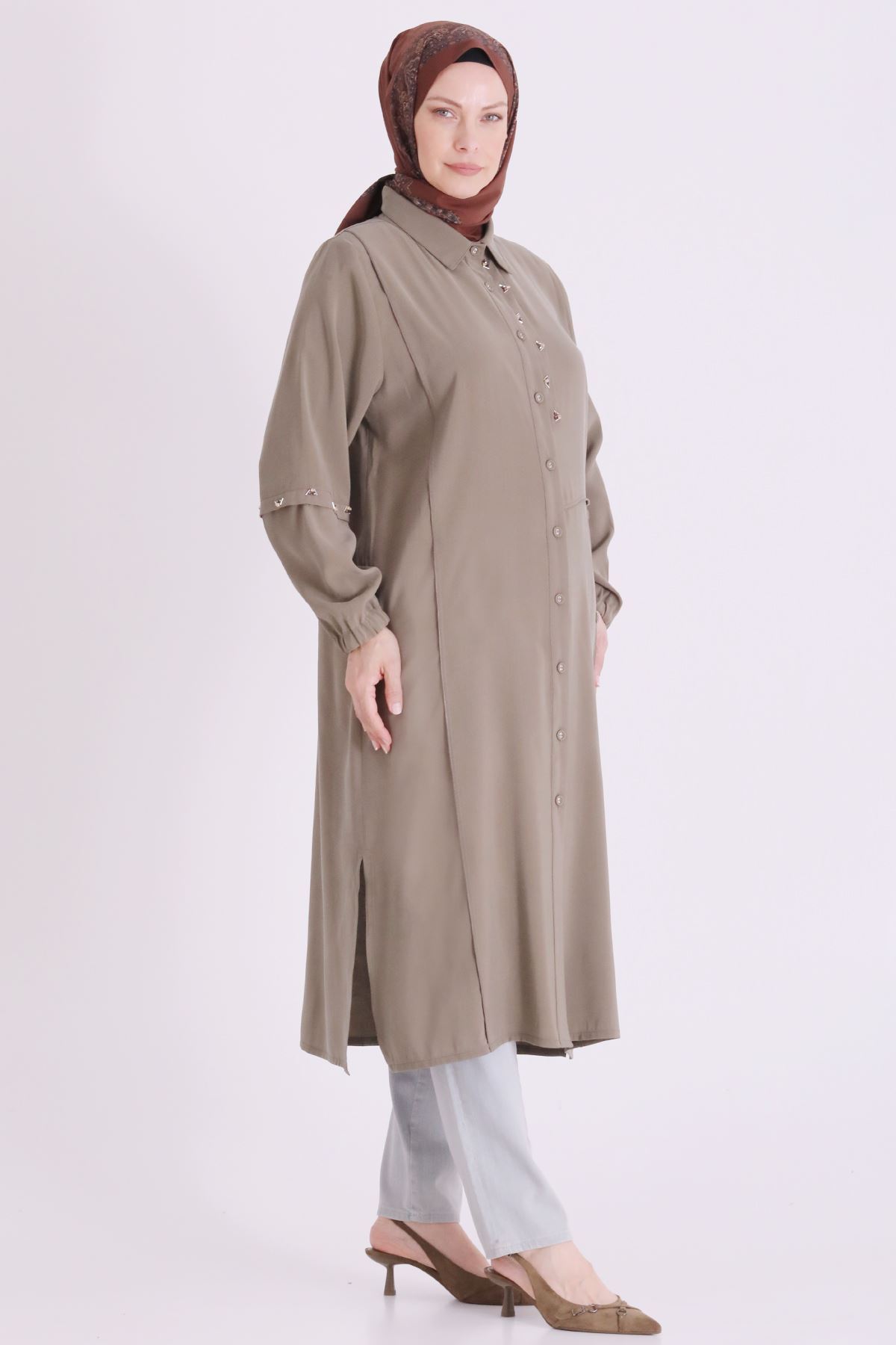 Behrem İşlemeli Tunik- LYN04668 Haki