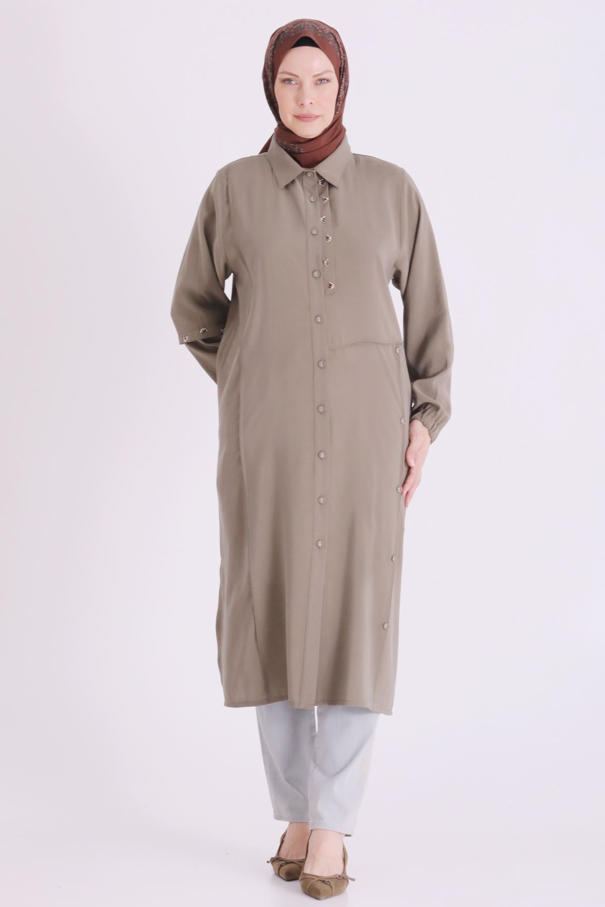 Behrem İşlemeli Tunik- LYN04668 Haki