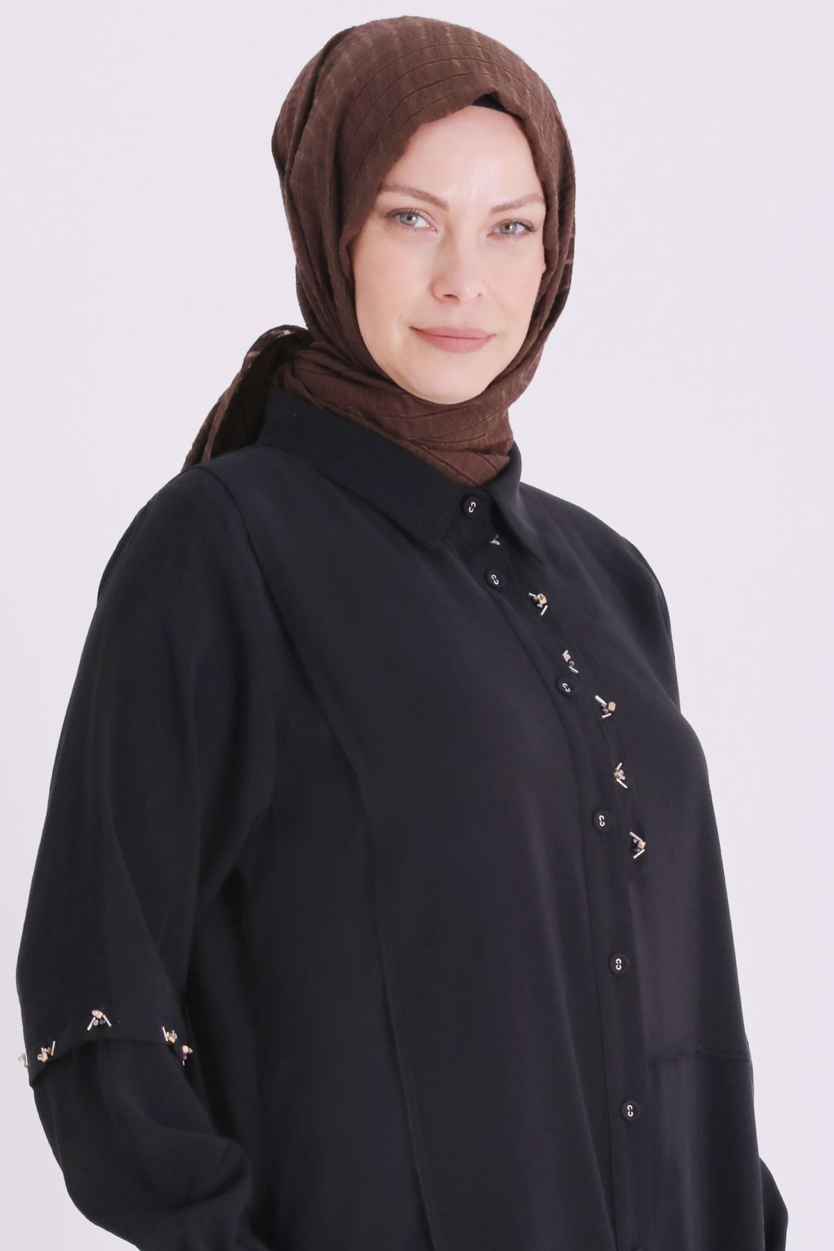 Behrem İşlemeli Tunik- LYN04668 Siyah
