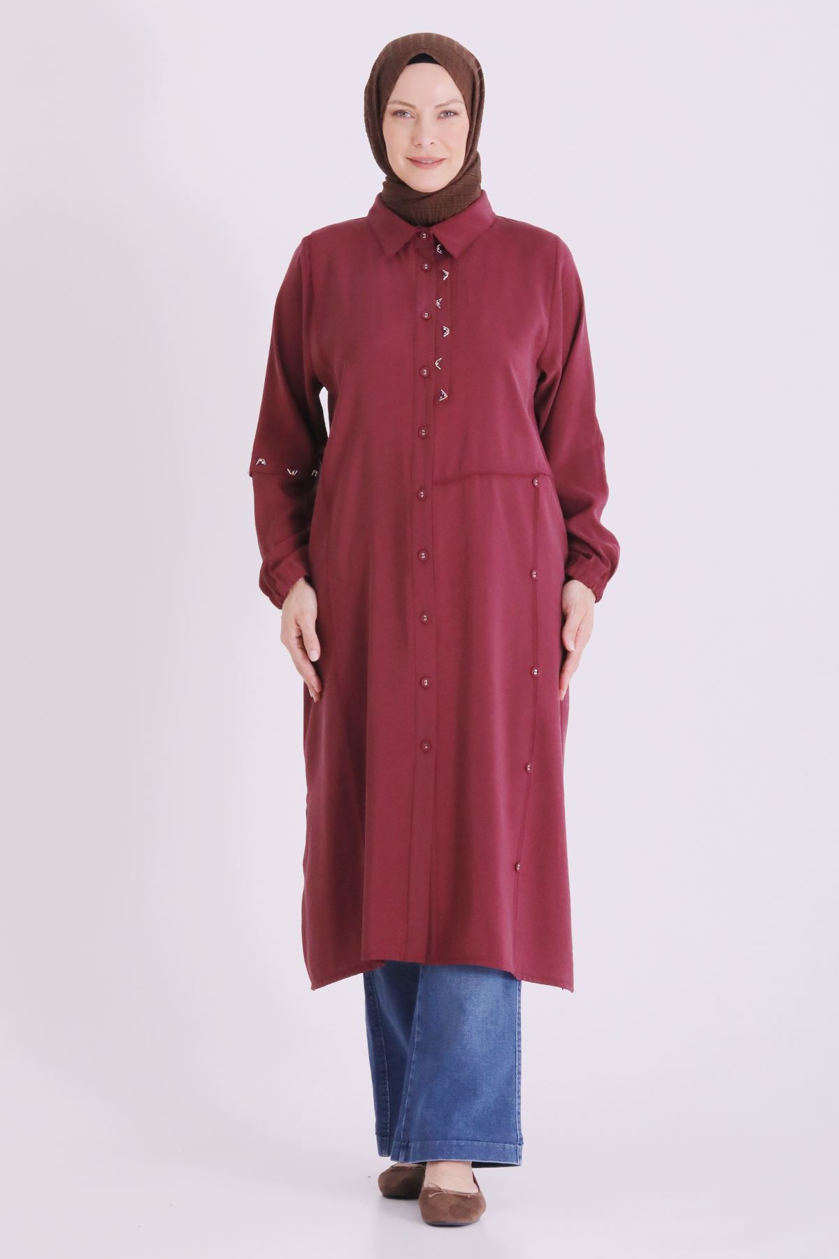Behrem İşlemeli Tunik- LYN04668 Bordo