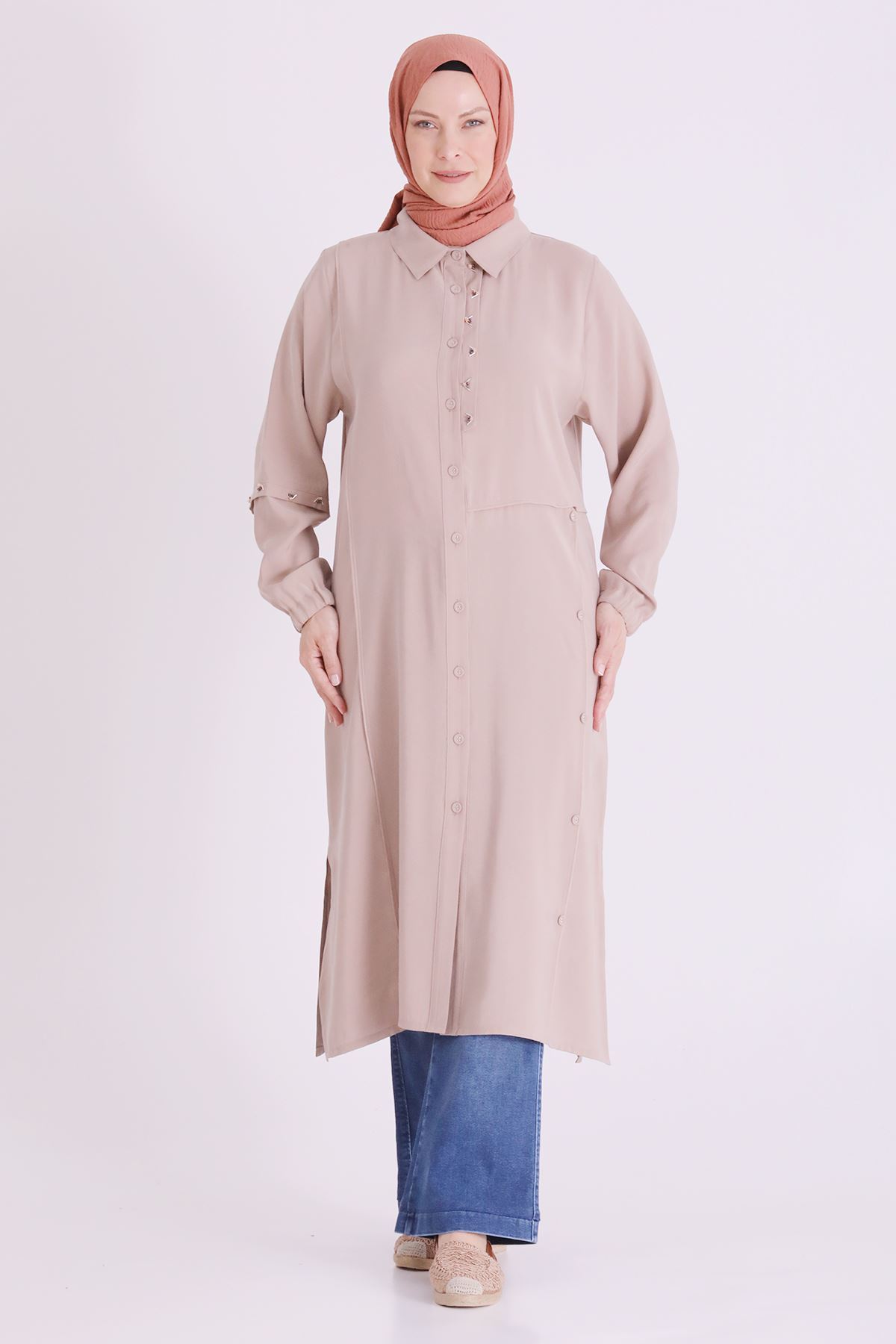 Behrem İşlemeli Tunik- LYN04668 Bej