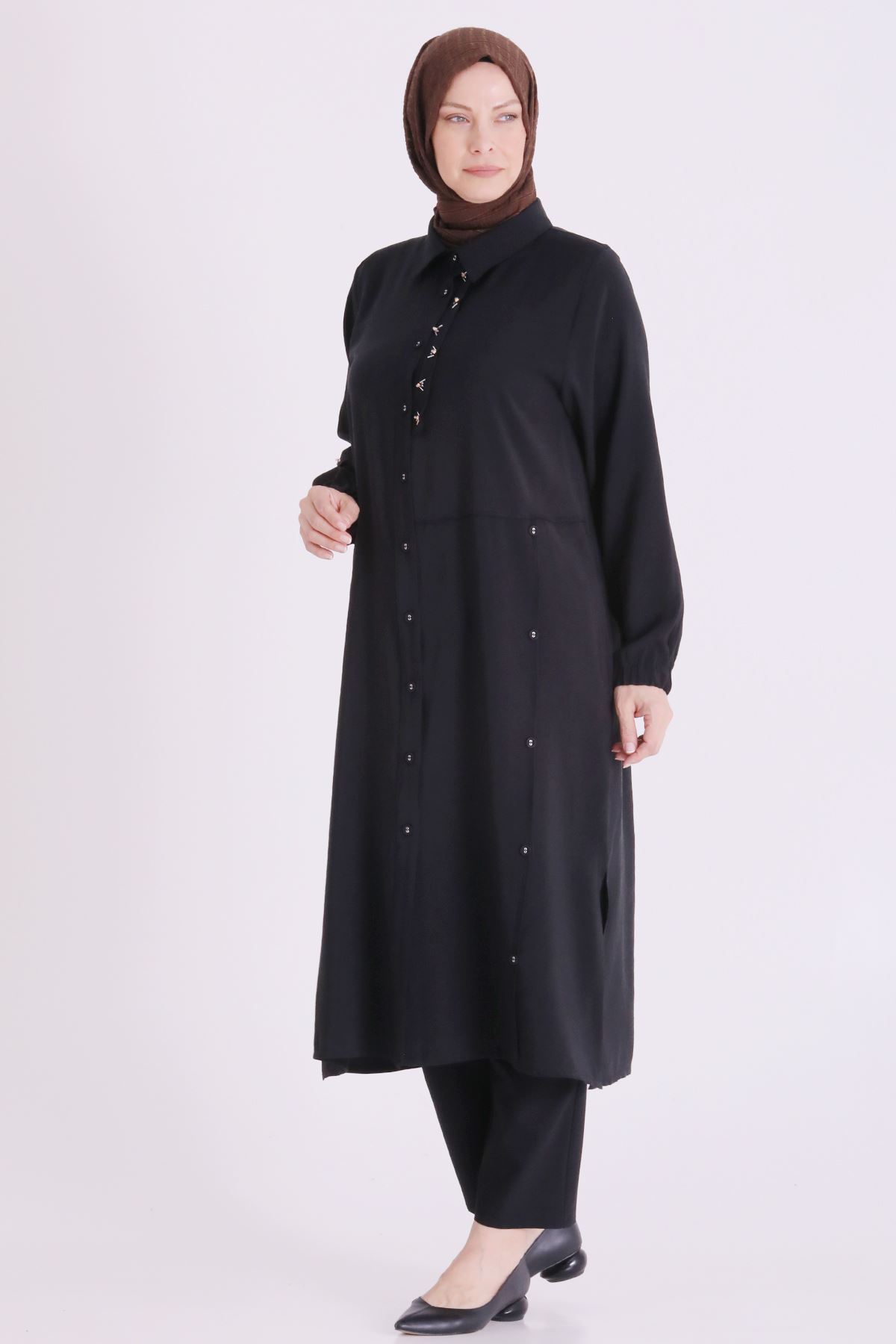 Behrem İşlemeli Tunik- LYN04668 Siyah