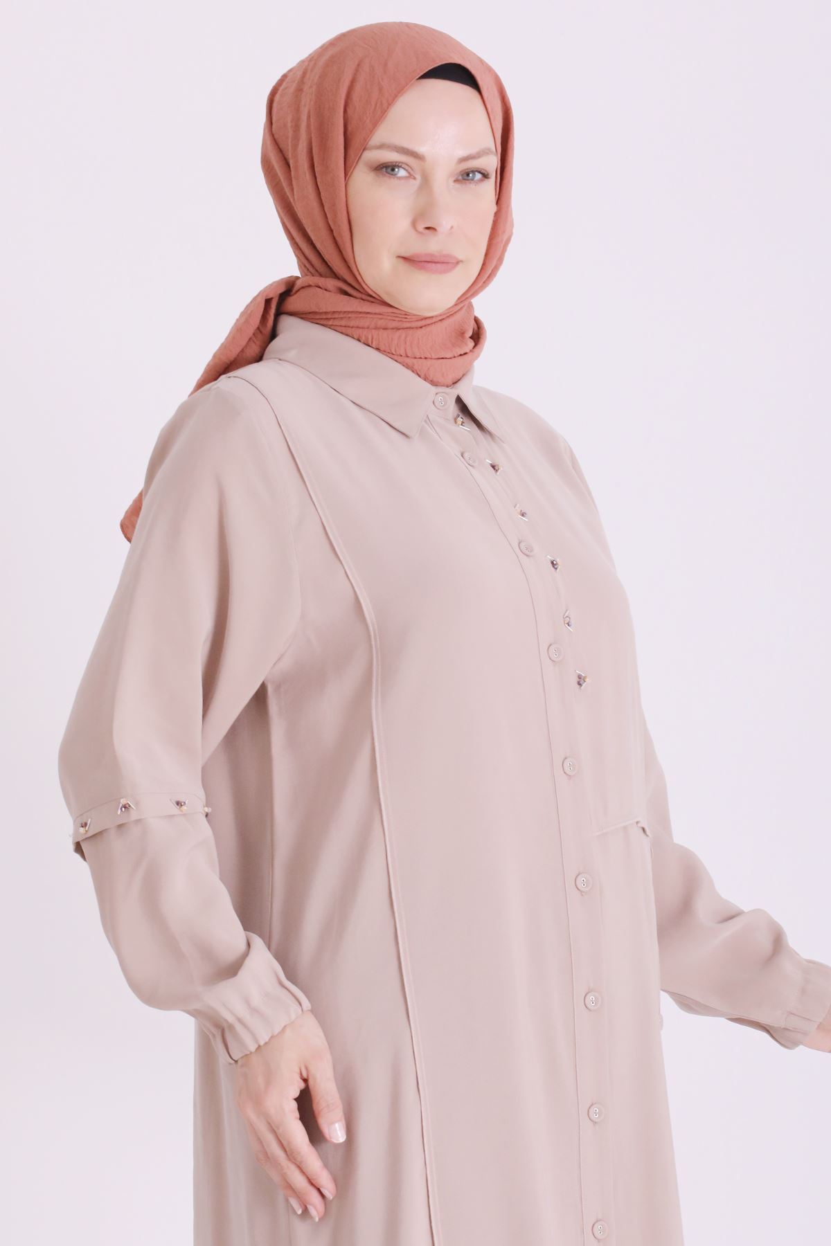 Behrem İşlemeli Tunik- LYN04668 Bej