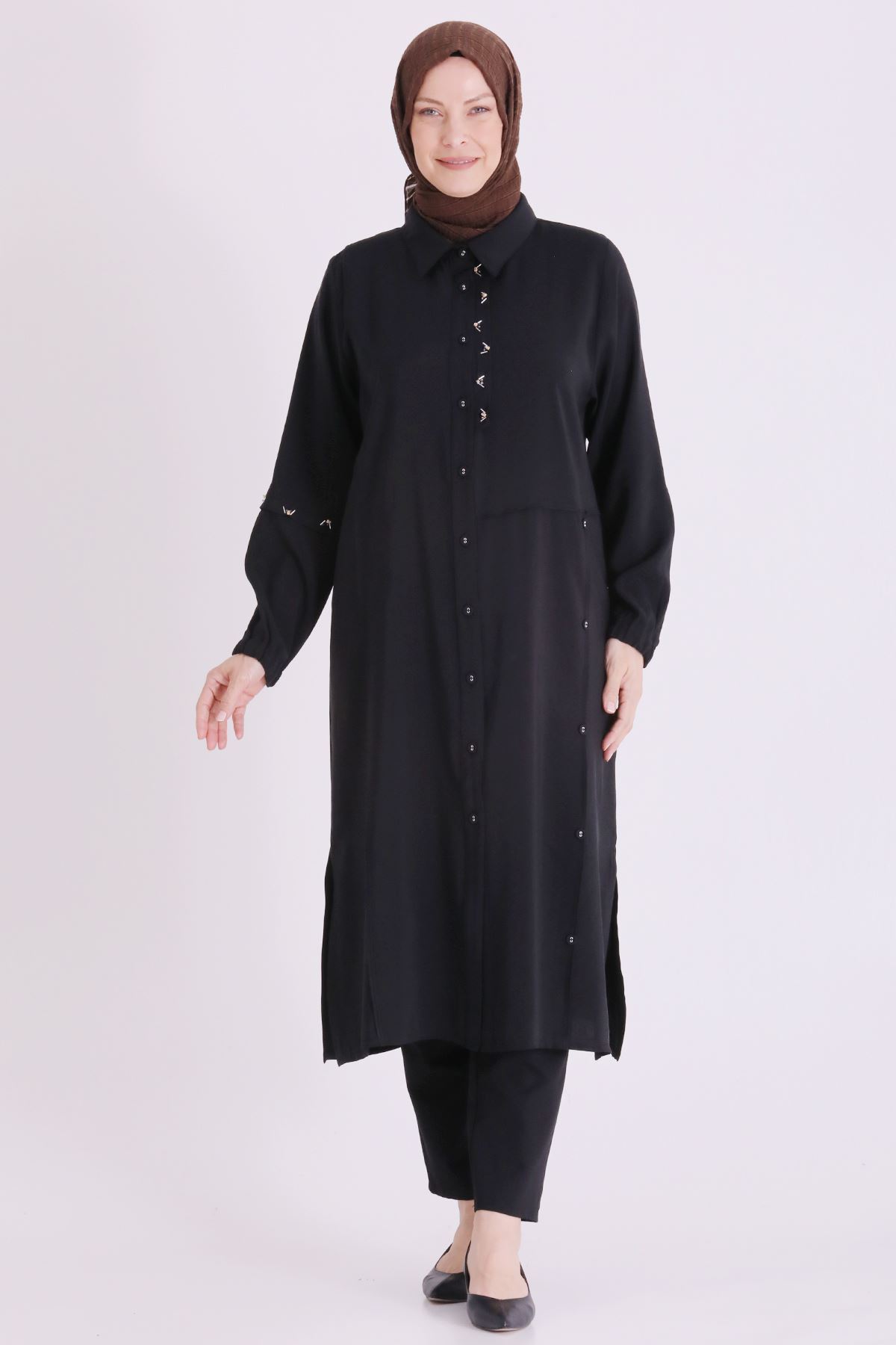 Behrem İşlemeli Tunik- LYN04668 Siyah