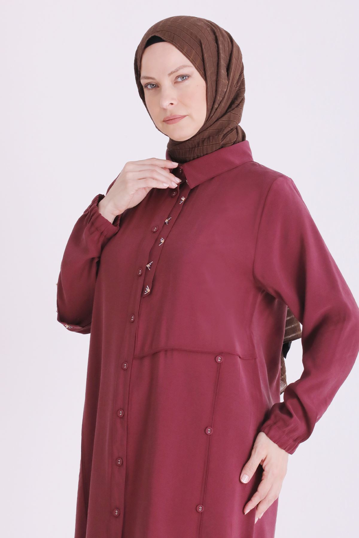 Behrem İşlemeli Tunik- LYN04668 Bordo