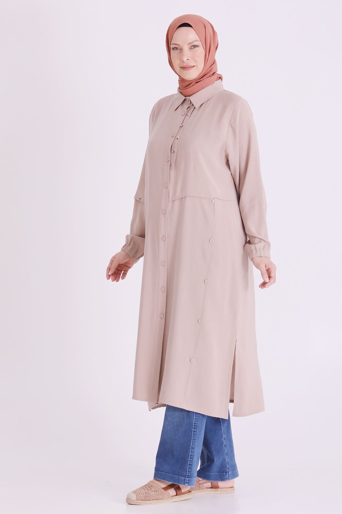 Behrem İşlemeli Tunik- LYN04668 Bej