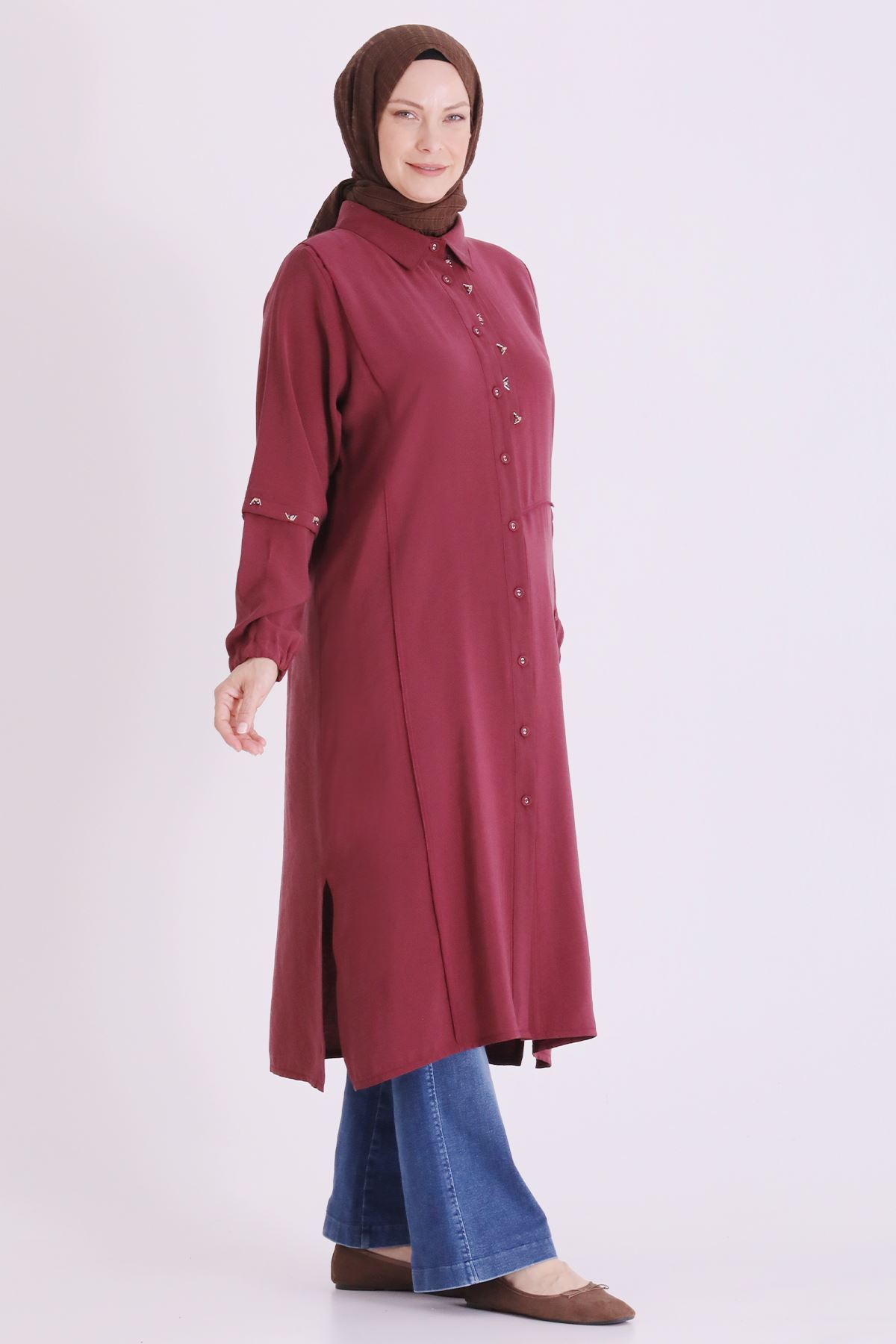 Behrem İşlemeli Tunik- LYN04668 Bordo