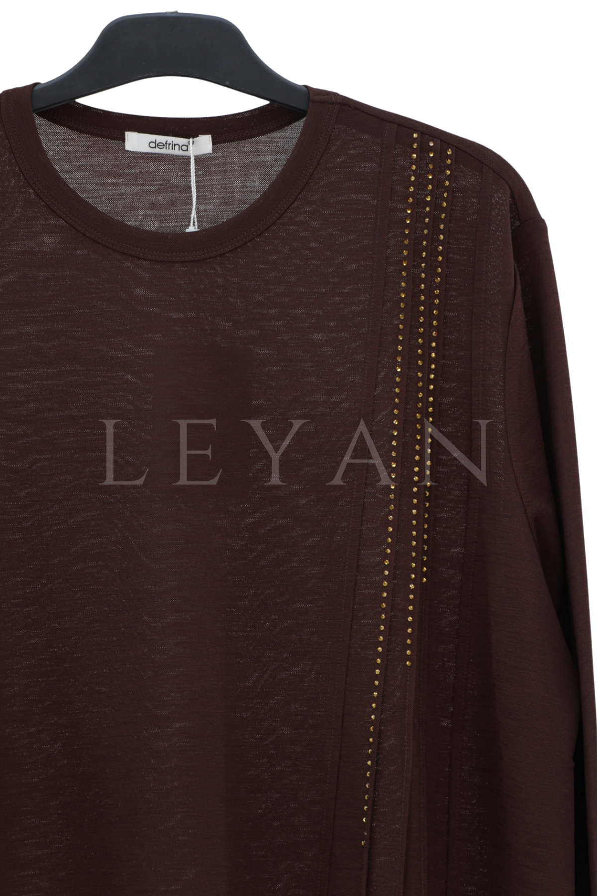 Defrina Taşlı Bluz-LYN04675 Kahve