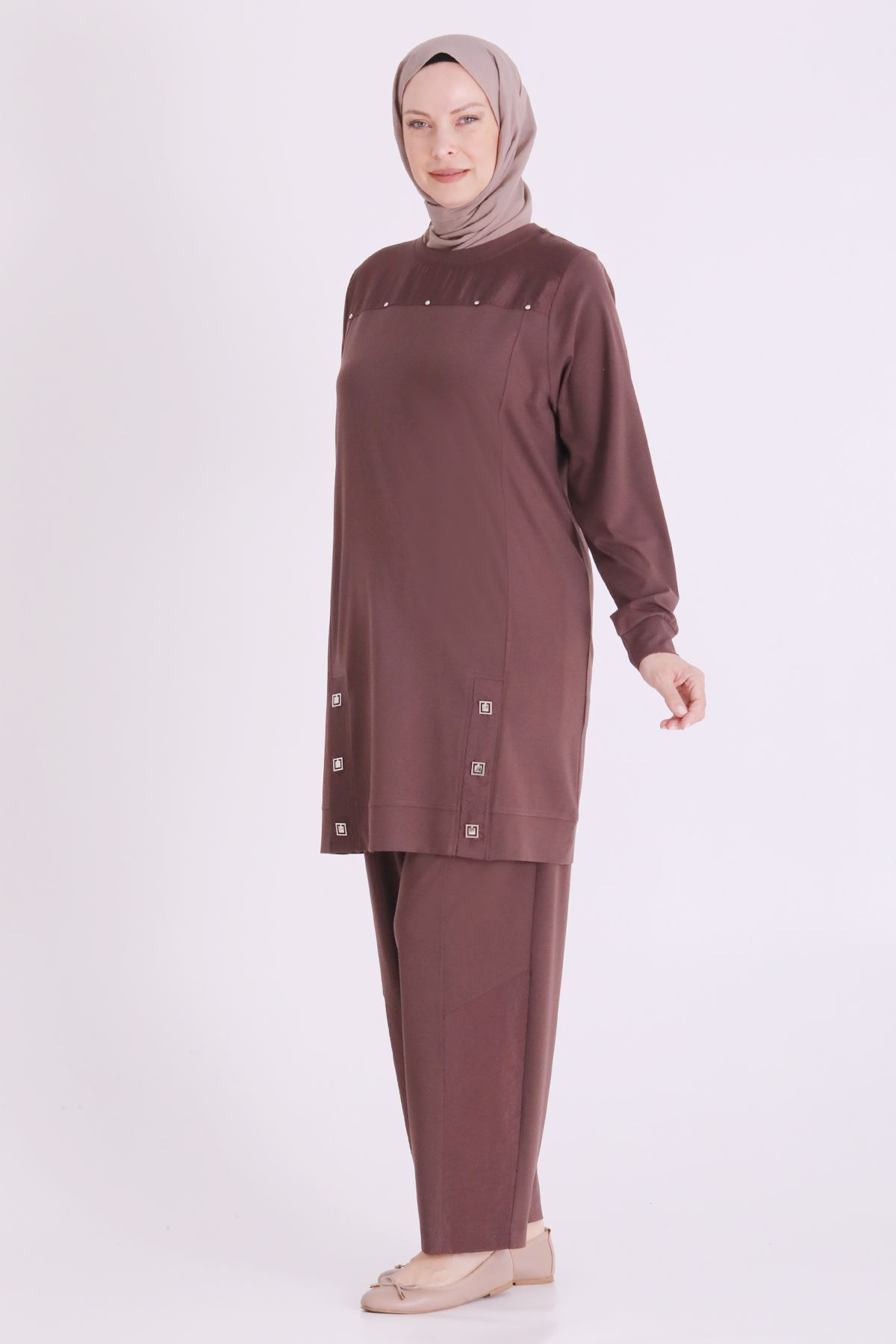 Behrem Çıtçıt Detaylı Takım-LYN04676 Kahve
