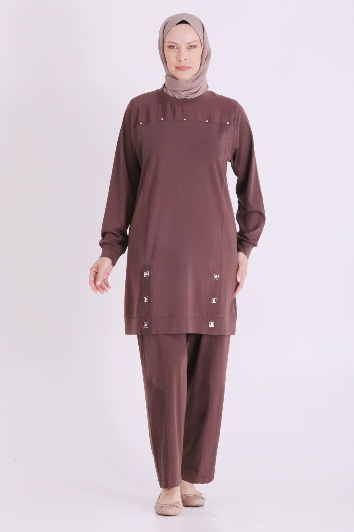 Behrem Çıtçıt Detaylı Takım-LYN04676 Kahve