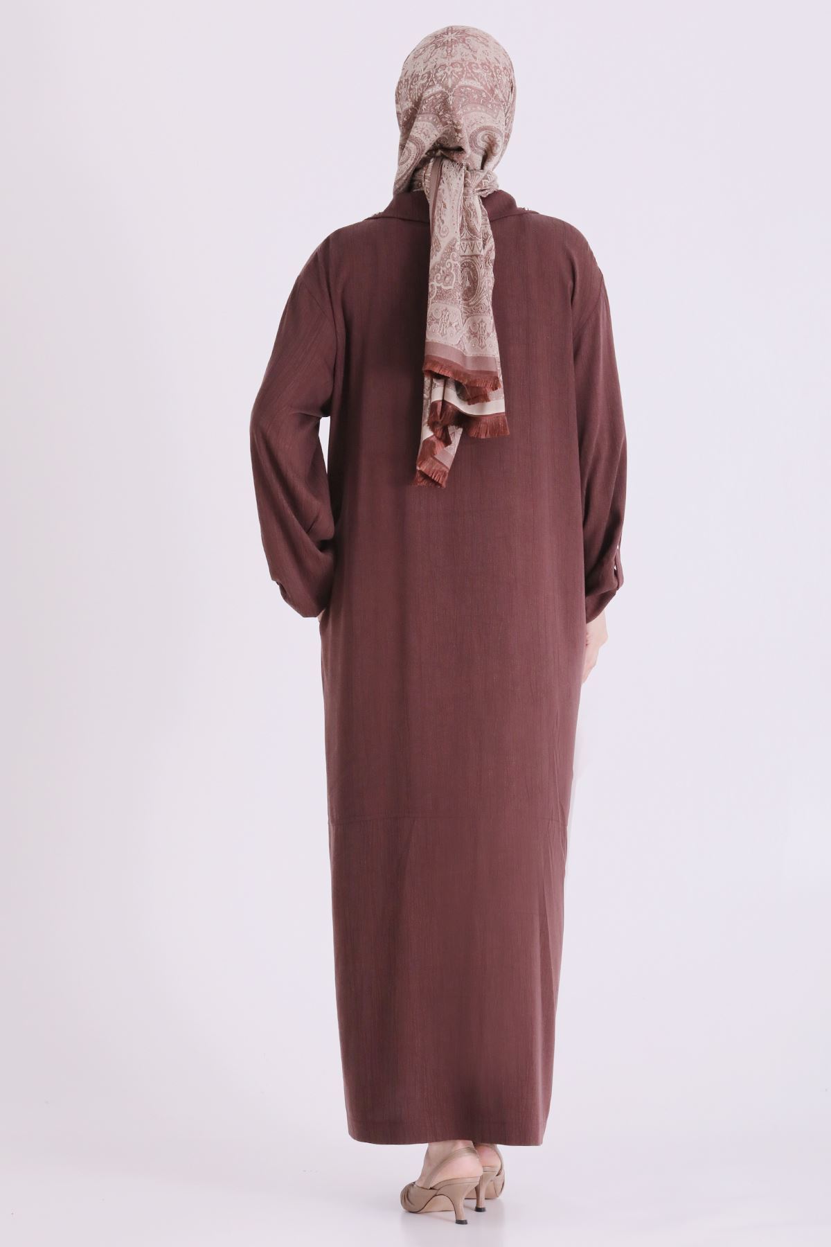 Behrem Zımba Detaylı Elbise-LYN04678 Kahve