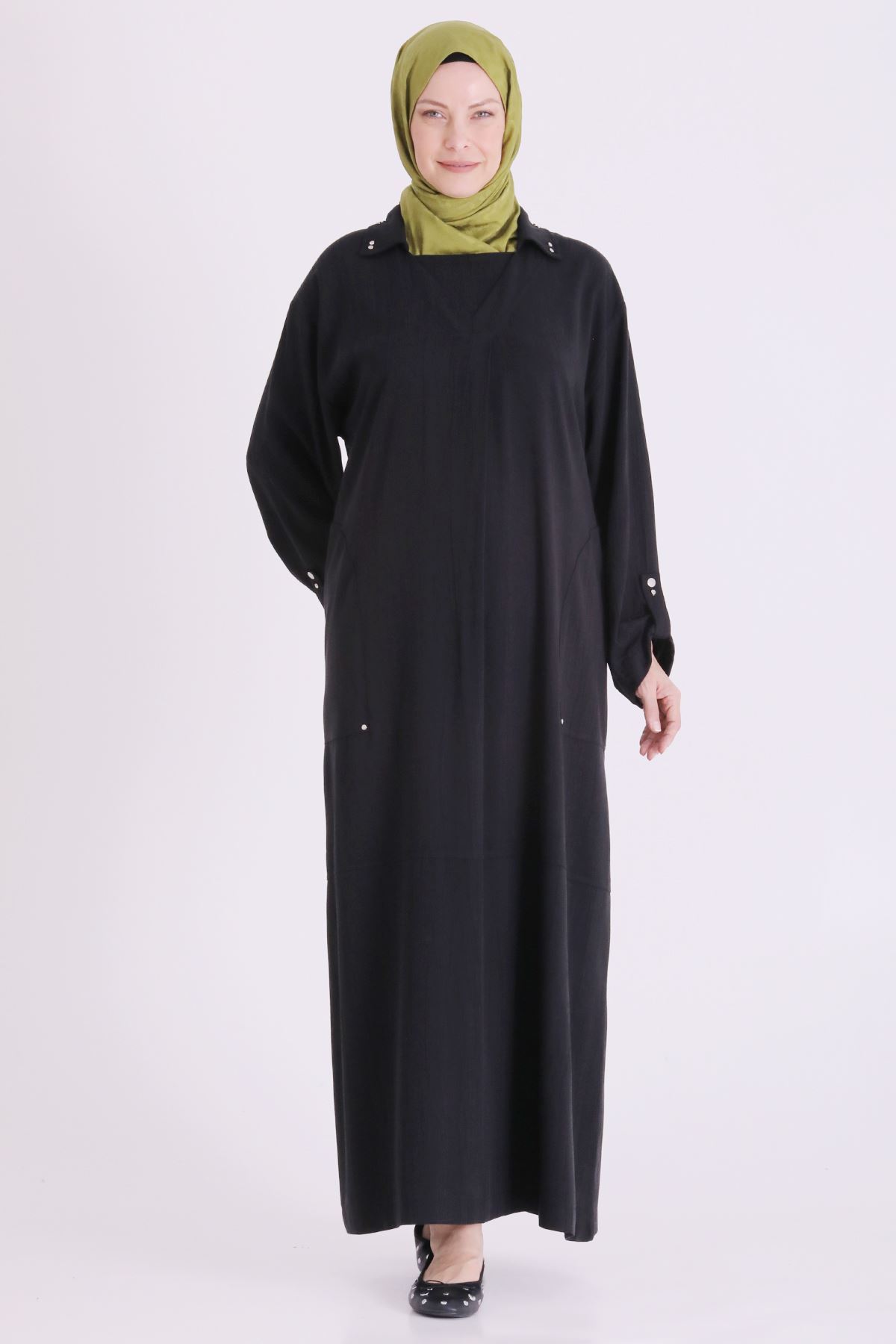 Behrem Zımba Detaylı Elbise-LYN04678 Siyah