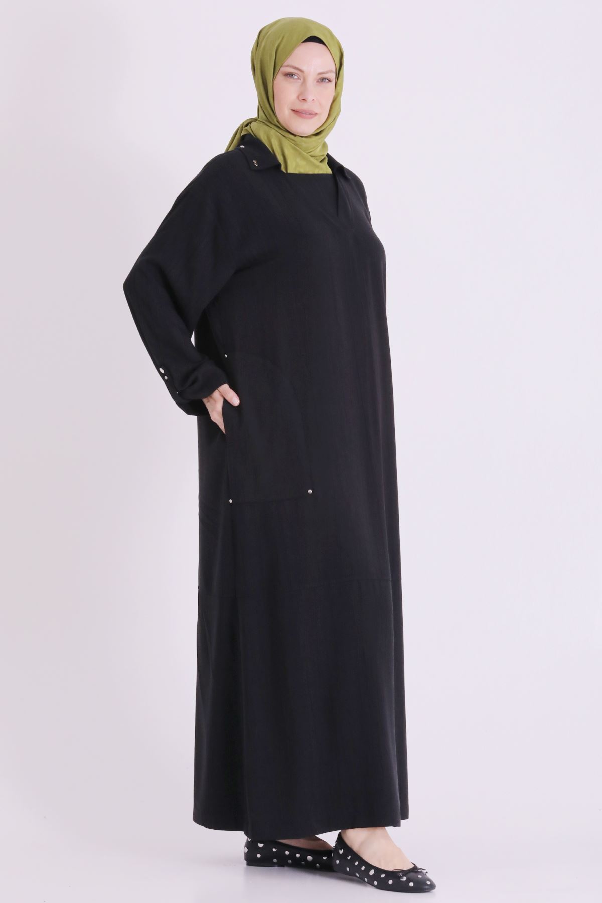 Behrem Zımba Detaylı Elbise-LYN04678 Siyah
