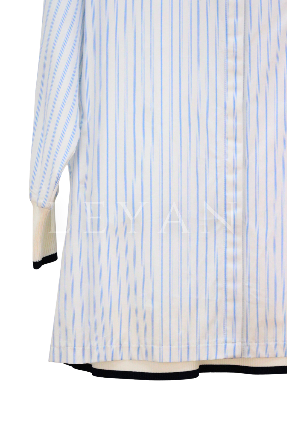 Tığ Triko Ribana Detaylı Çizgili Poplin Gömlek-LYN04682 Mavi