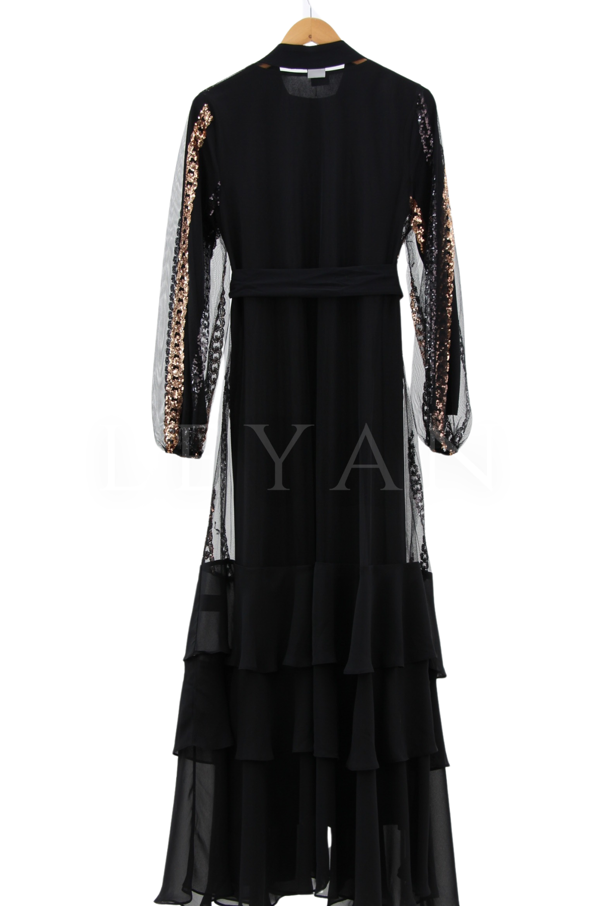 Pul Payet Detaylı Abaya Takım- LYN01214   Siyah-Bakır