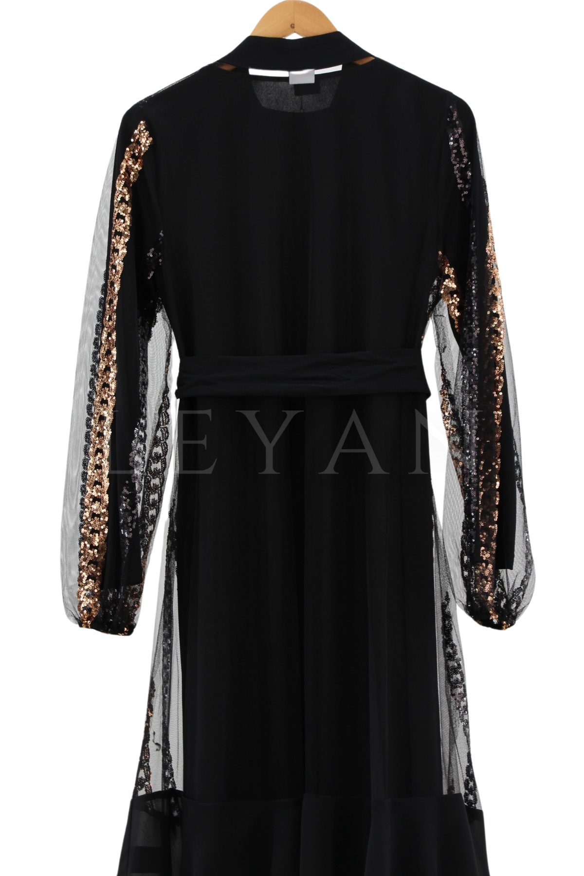 Pul Payet Detaylı Abaya Takım- LYN01214   Siyah-Bakır