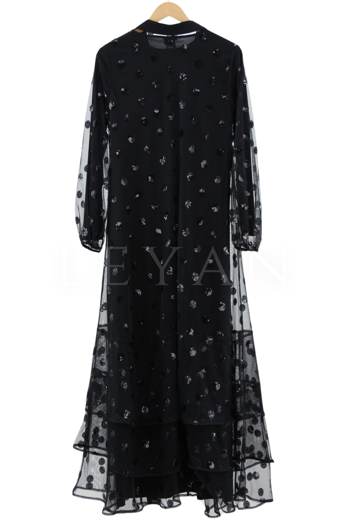 Pul Payet İşlemeli Abaya Takım- LYN01982 Siyah