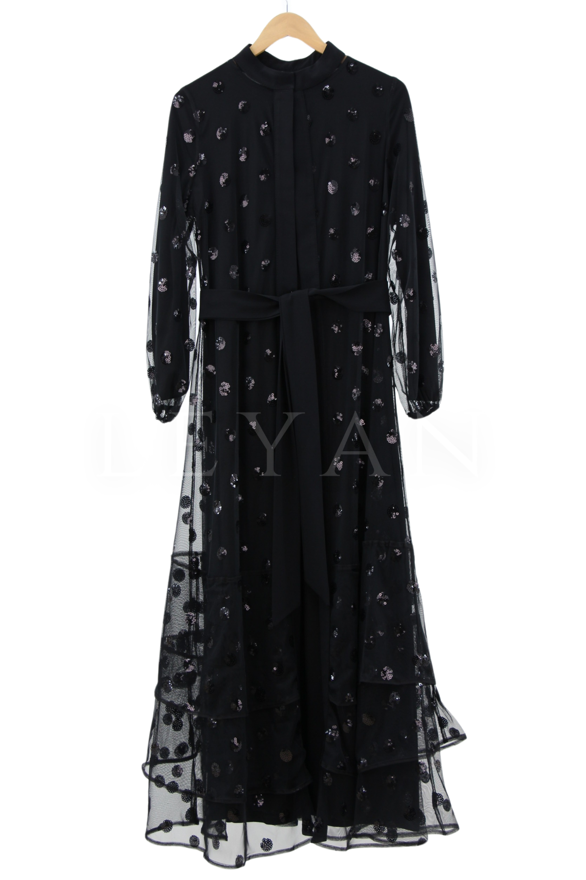 Pul Payet İşlemeli Abaya Takım- LYN01982 Siyah