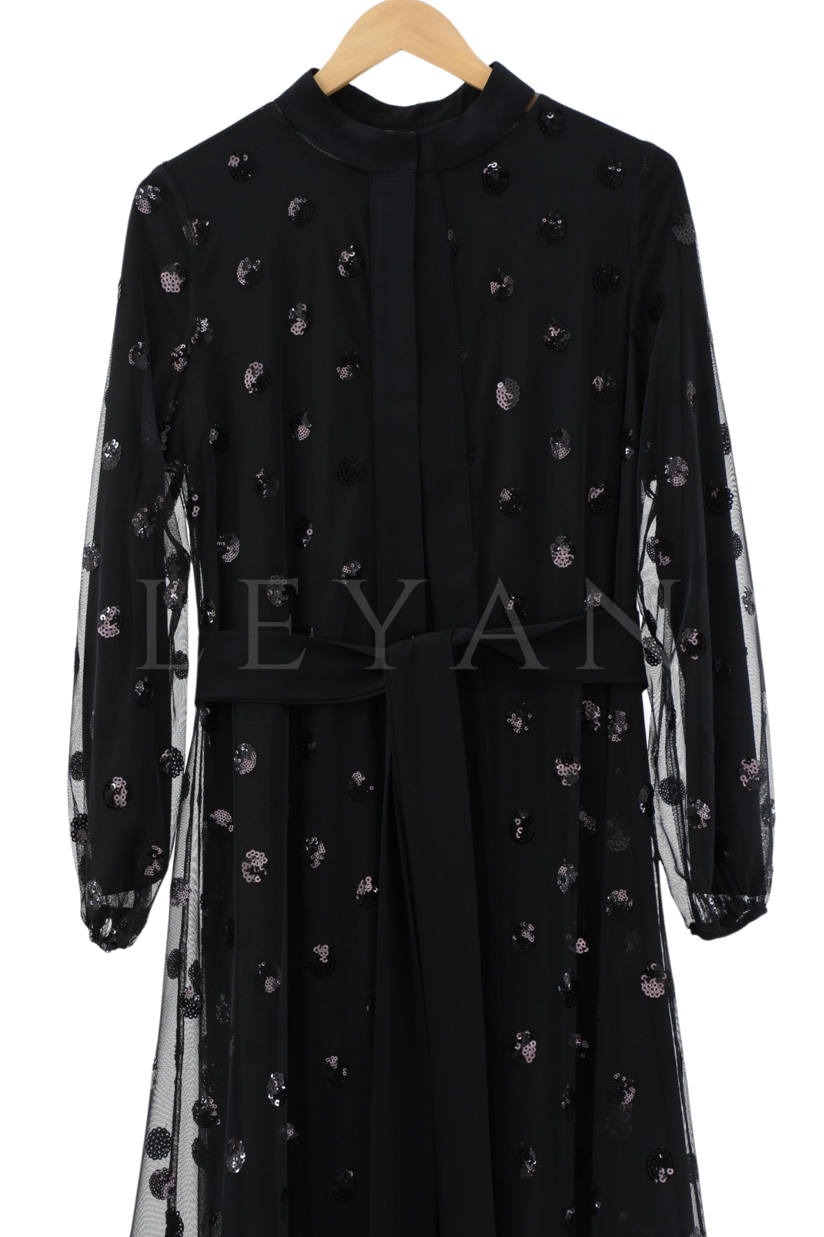 Pul Payet İşlemeli Abaya Takım- LYN01982 Siyah