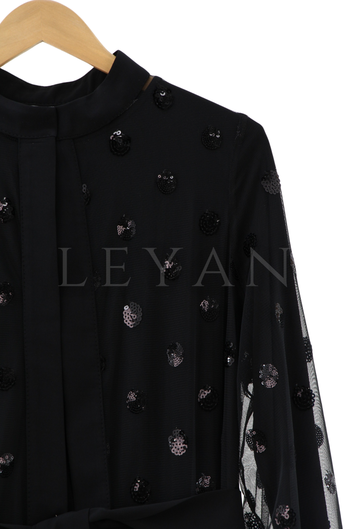 Pul Payet İşlemeli Abaya Takım- LYN01982 Siyah
