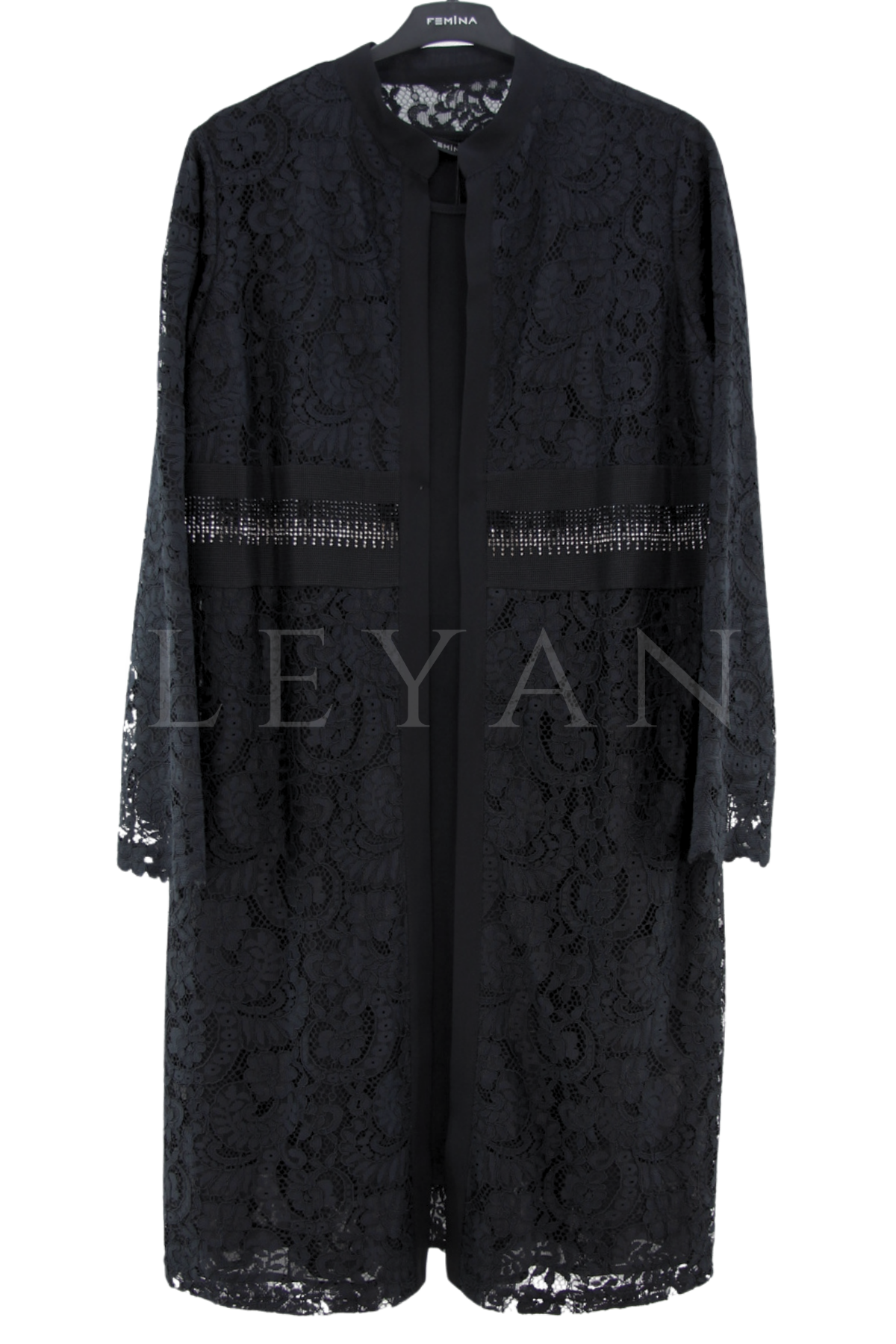 Femina Güpür Ceket Takım-LYN04684 Siyah